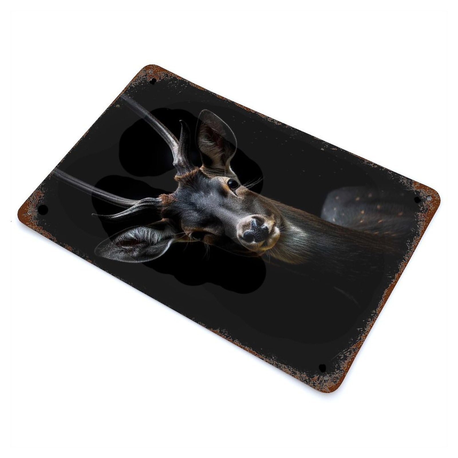 Garage Style Black Deer Portrait Decorative Tin Sign 11.8"x7.9", Industrial Home Decor for Bar And Workshop
