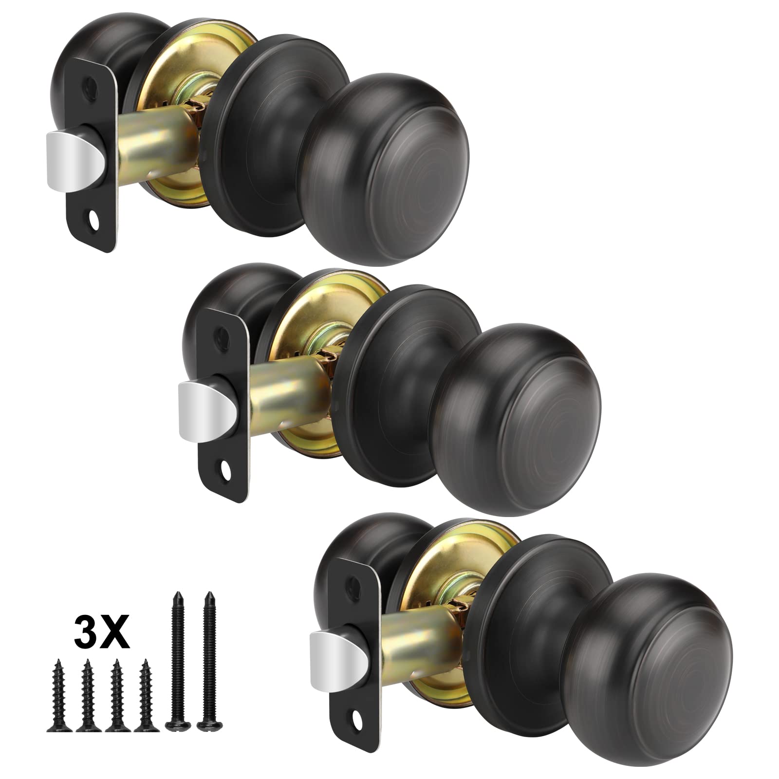 Haidms 3Packs Oil Rubbed Bronze Passage Door Knobs, Black Closet Door Knobs,Passage Door Knobs Interior for Closet or Hall
