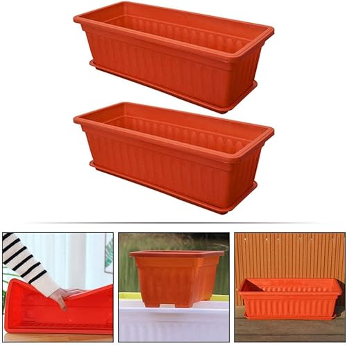 Miniatura 6 de DOITOOL Macetero de plástico para ventana, 2 unidades, maceta rectangular con platillos para interiores y exteriores, alféizar de ventana, jardín,