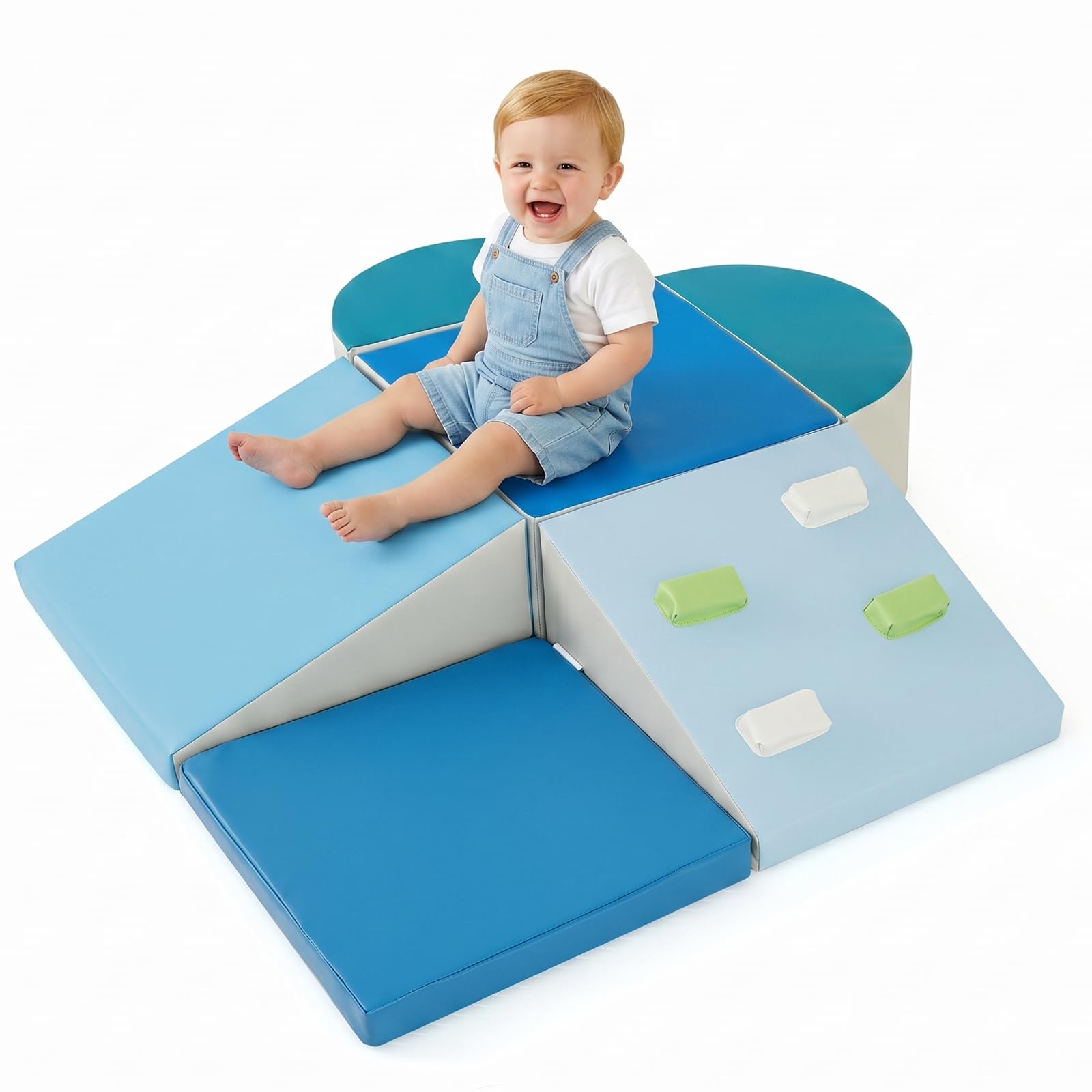 Kids Soft Play Set, 6 Pieces Indoor Toddler Climbing Blocks with PU Leather, Baby Foam Toys for Climb and Crawl Sliding Activity Structure (6 Pcs)