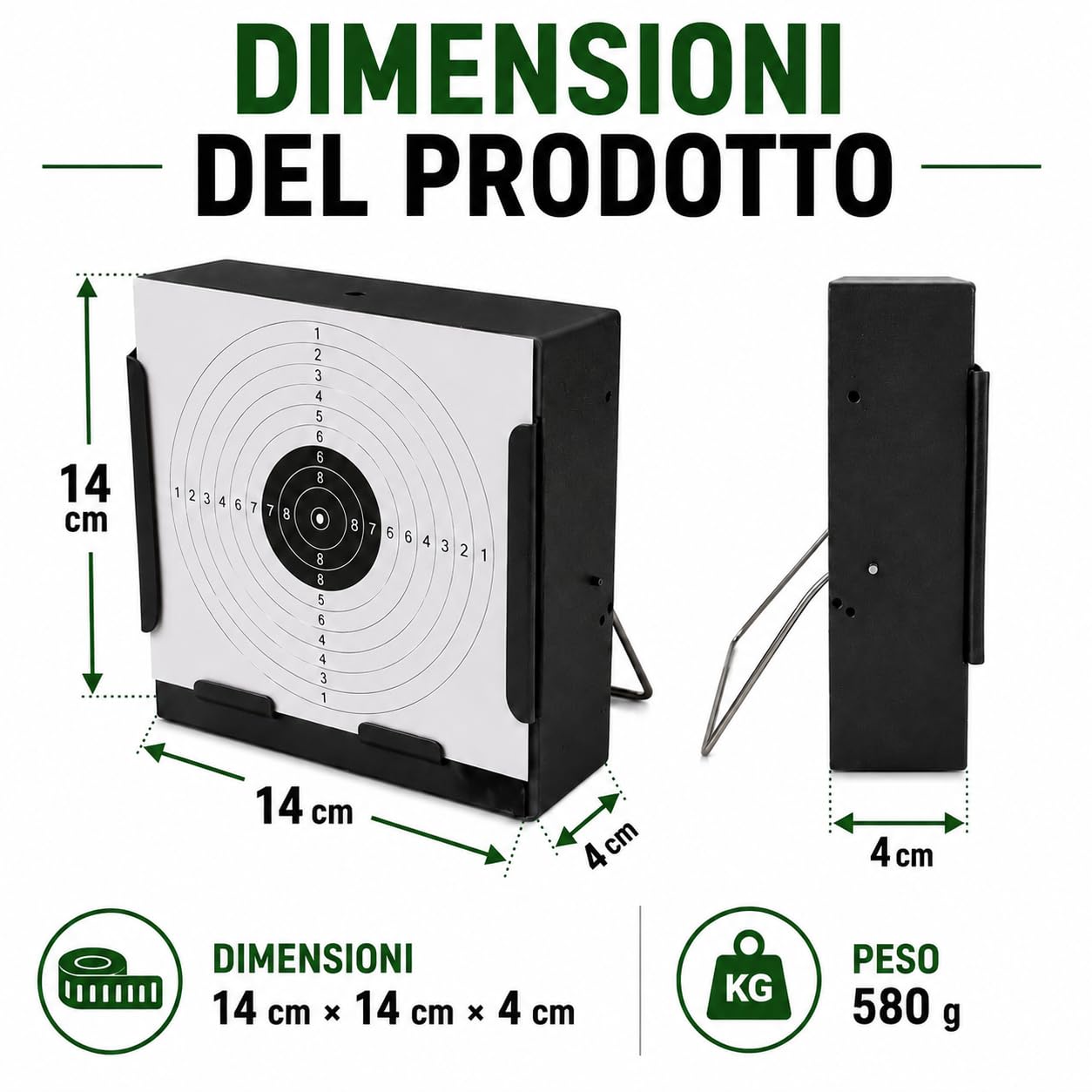 Supporto per bersagli in acciaio 14x14 cm per Airsoft, Airgun, pellet - Nero