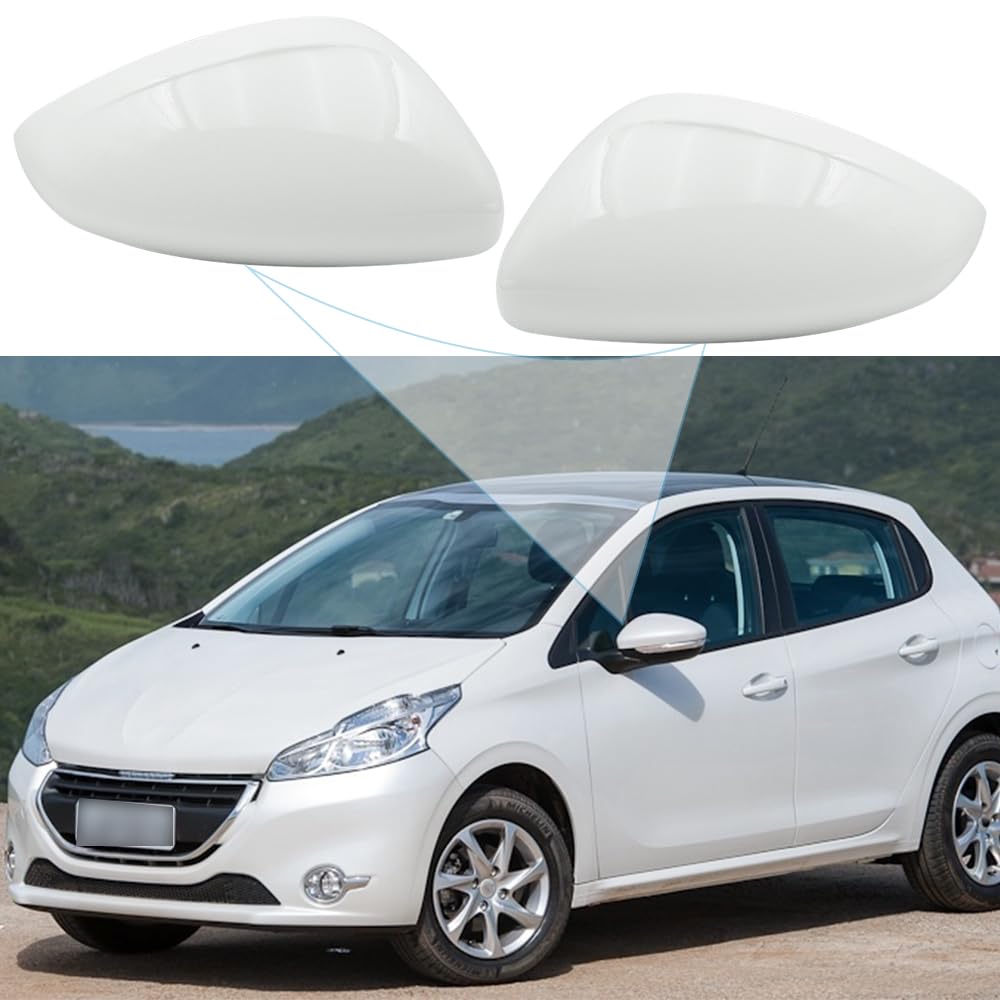 Tappi per Specchietti Bianco, Copri Specchietto Retrovisore Auto Coppia Calotte Specchio Destra + Sinistra Sostituzione per Peugeot 208 2013-2019