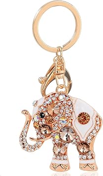 Lucky Elephant Colorful Opal Rhinestone Plating Women Car/Bag Keychain Purse Charm - Gold