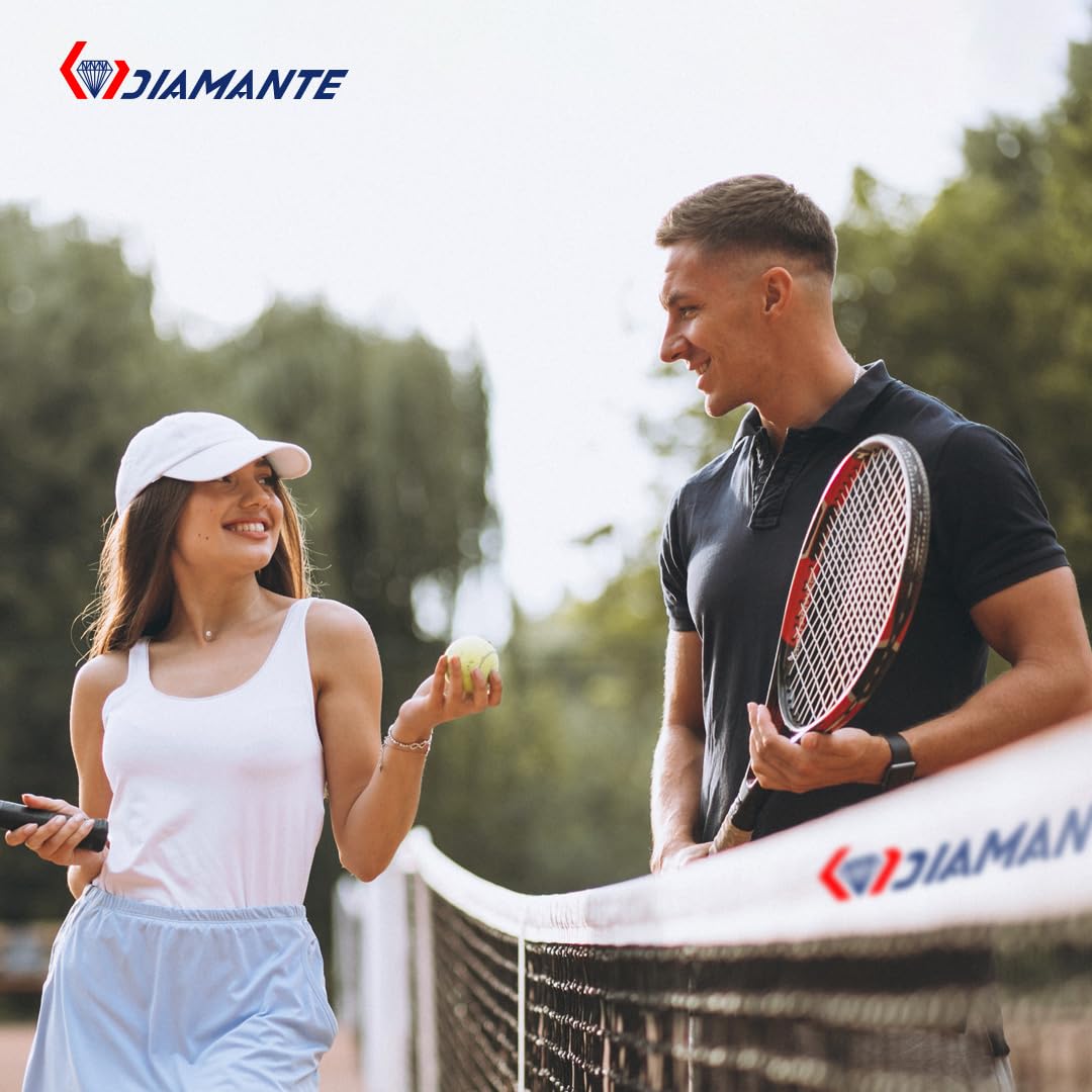 DIAMANTE Red de Tenis Profesional - Redes Deportivas para Deportes y Exterior - Red de Bádminton y Entrenamiento - 12,80 x 1,07 m con Cable de Acero y Tratamiento UV