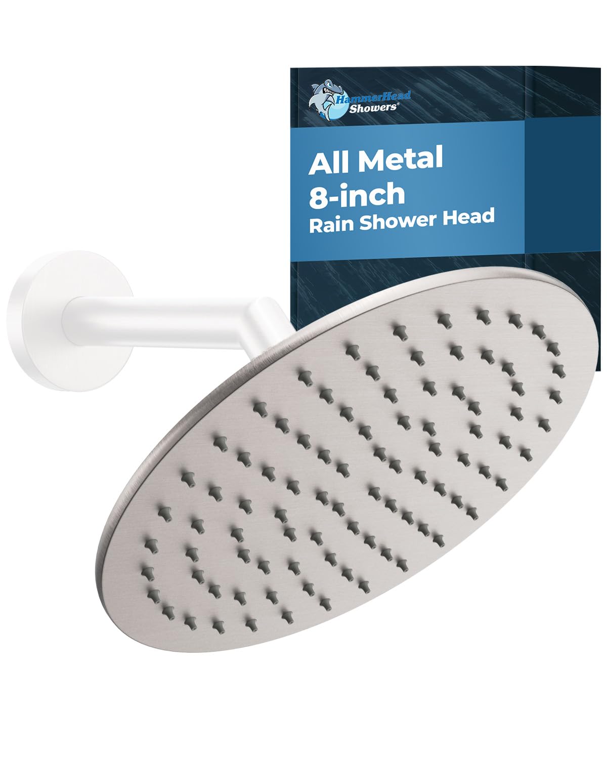 Hammerhead Showers Brushed Nickel Hammerhead Showers® Solid Metal 8 Inch Rainfall Shower Head – - Shower Head Rainfall - 2.5 Gpm High Flow Shower Head Optimized For Pressure – Large Round Rain Shower Heads