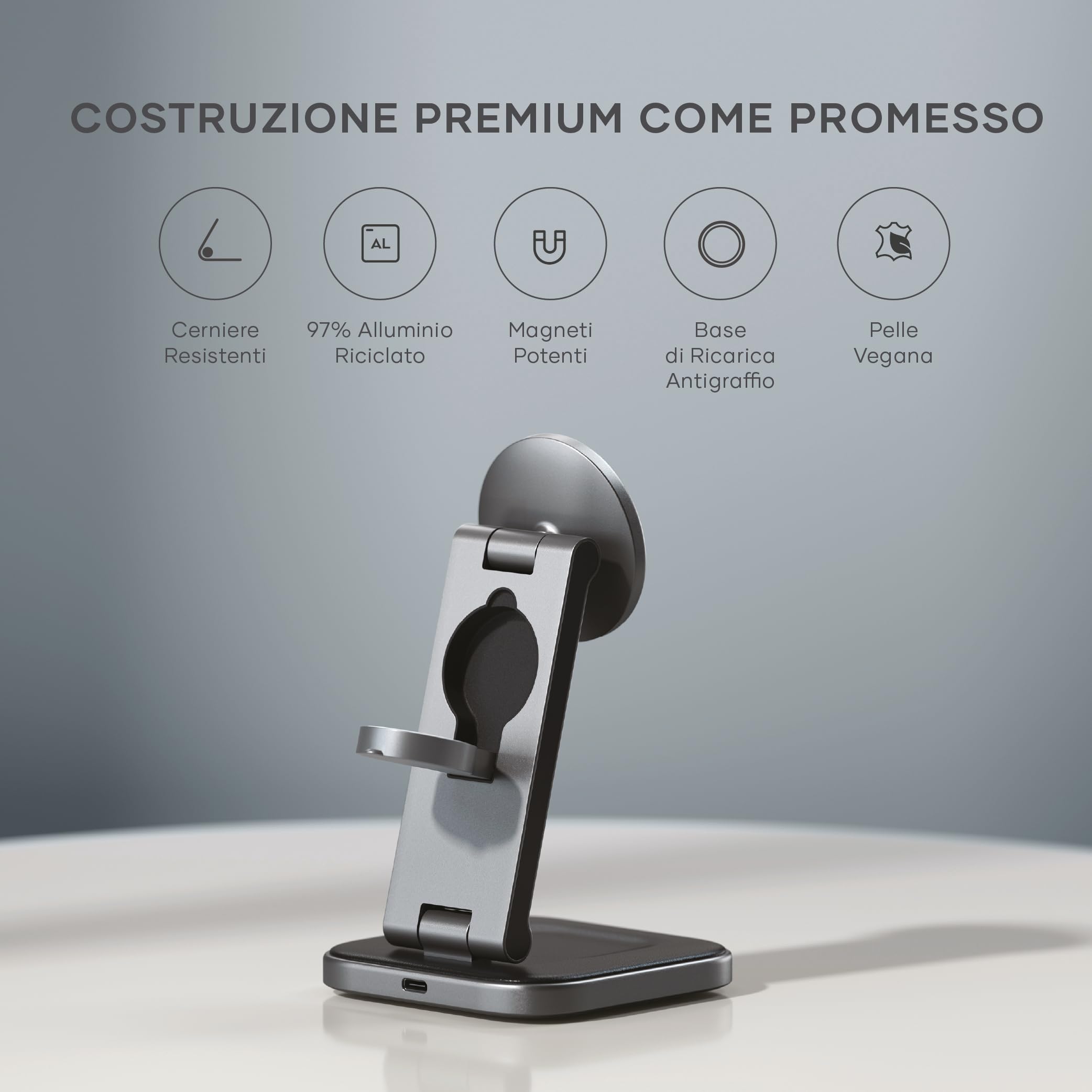 SATECHI 3 in 1 Qi2 Caricatore Wireless Pieghevole 15W | Supporto pieghevole da viaggio, compatibile con iPhone 17-12, Apple Watch e AirPods con ricarica wireless