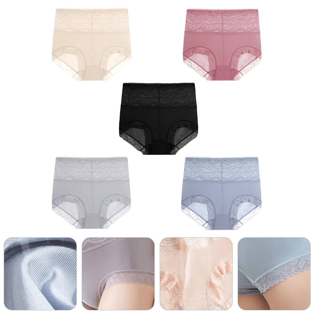 Bragas de Mujer Cintura Alta Encaje sin Marcas 5 Piezas Chinlon