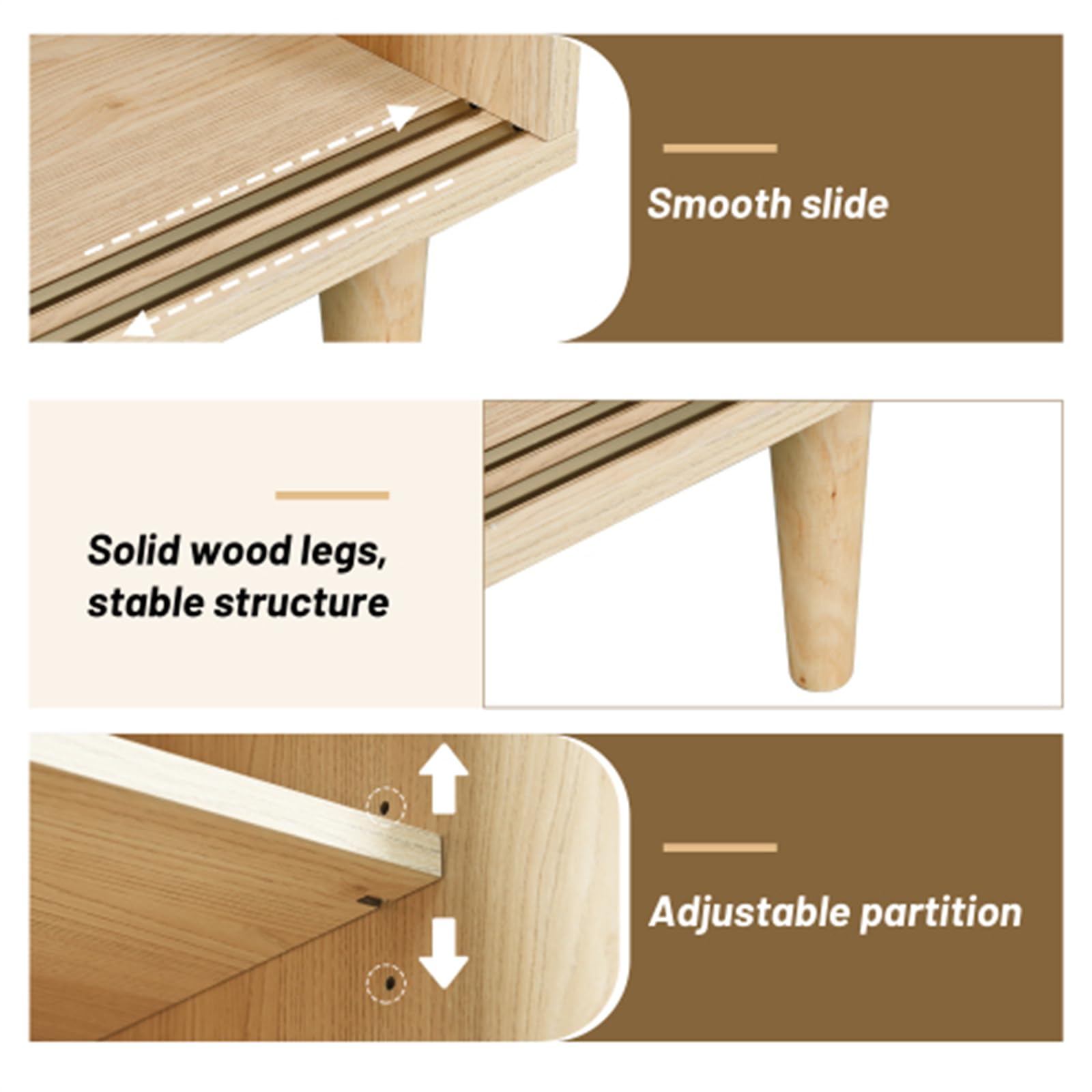 Credenza in Legno Alta 100 Cm con Anta in Rattan di Plastica E Anta Scorrevole in Vetro, Mobile da Ingresso con Spazio Multifunzionale per Riporre Oggetti
