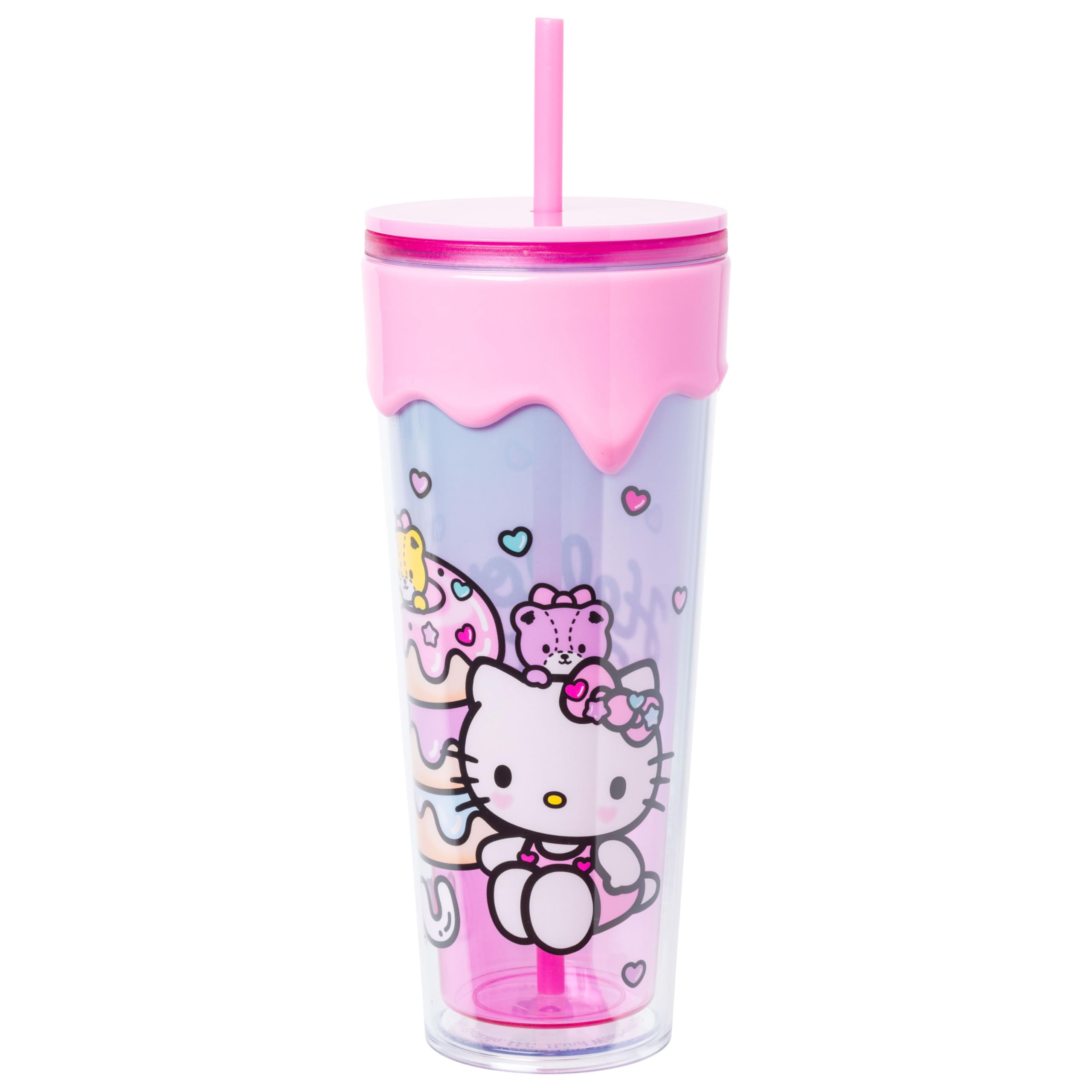 Silver Buffalo Multicolor Hello Kitty Donuts And Sweets 26Oz. Plastic Drip Tumbler
