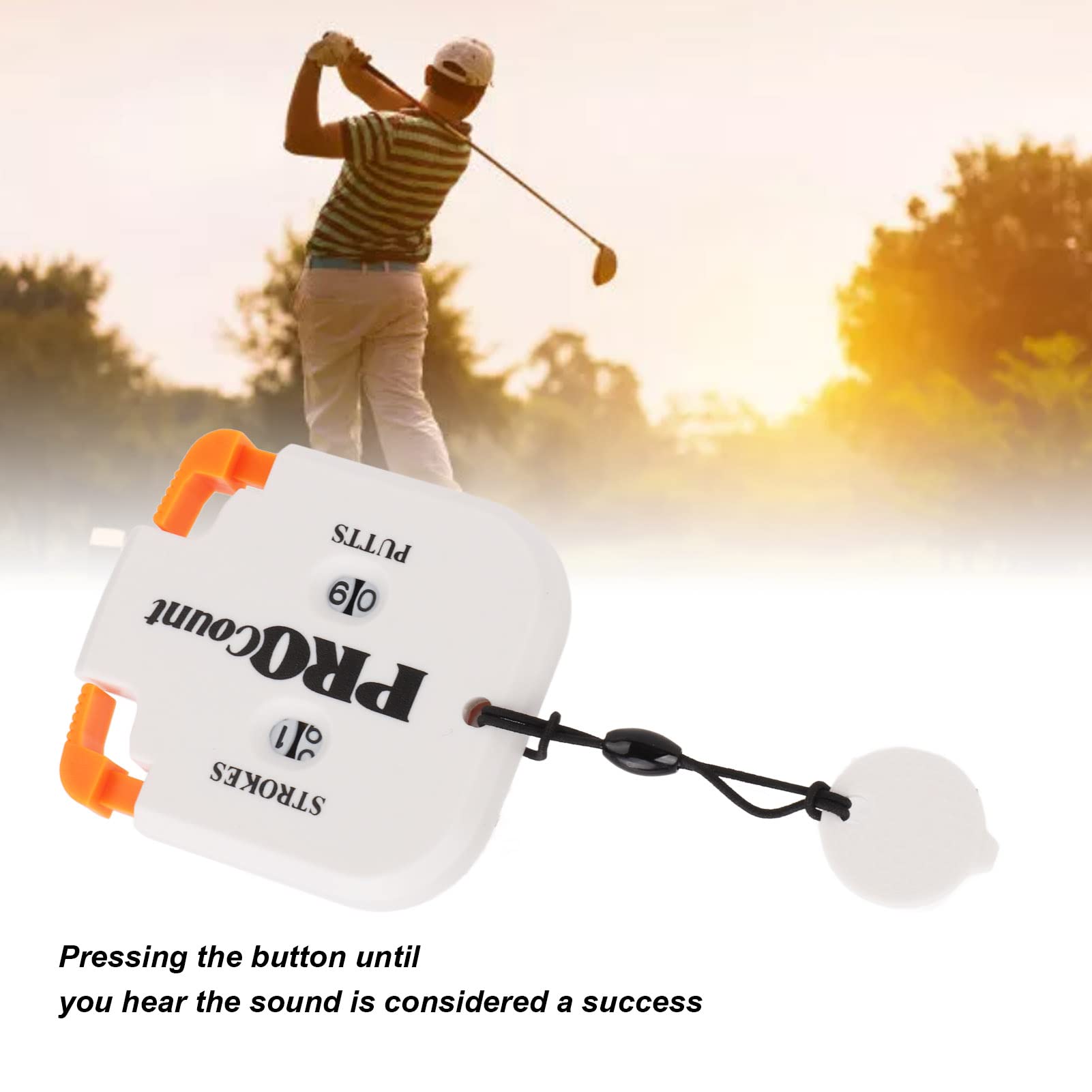 Golf Score Counter, Mini ABS Golf Stroke Counter One Touch Reset Handheld Stroke Tracker with Lanyard for Players Coaches (2.5x2.2in Compact Size) (White Orange)