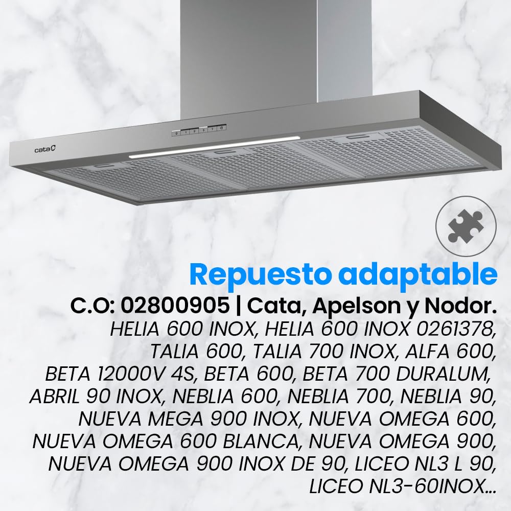 Pack 3 Filtros para Campana Extractora de Cocina | 02800905 | Compatible con Cata, Apelson y Nodor | de Aluminio Resistente | 320x260mm | Color Plata (3 unidades)