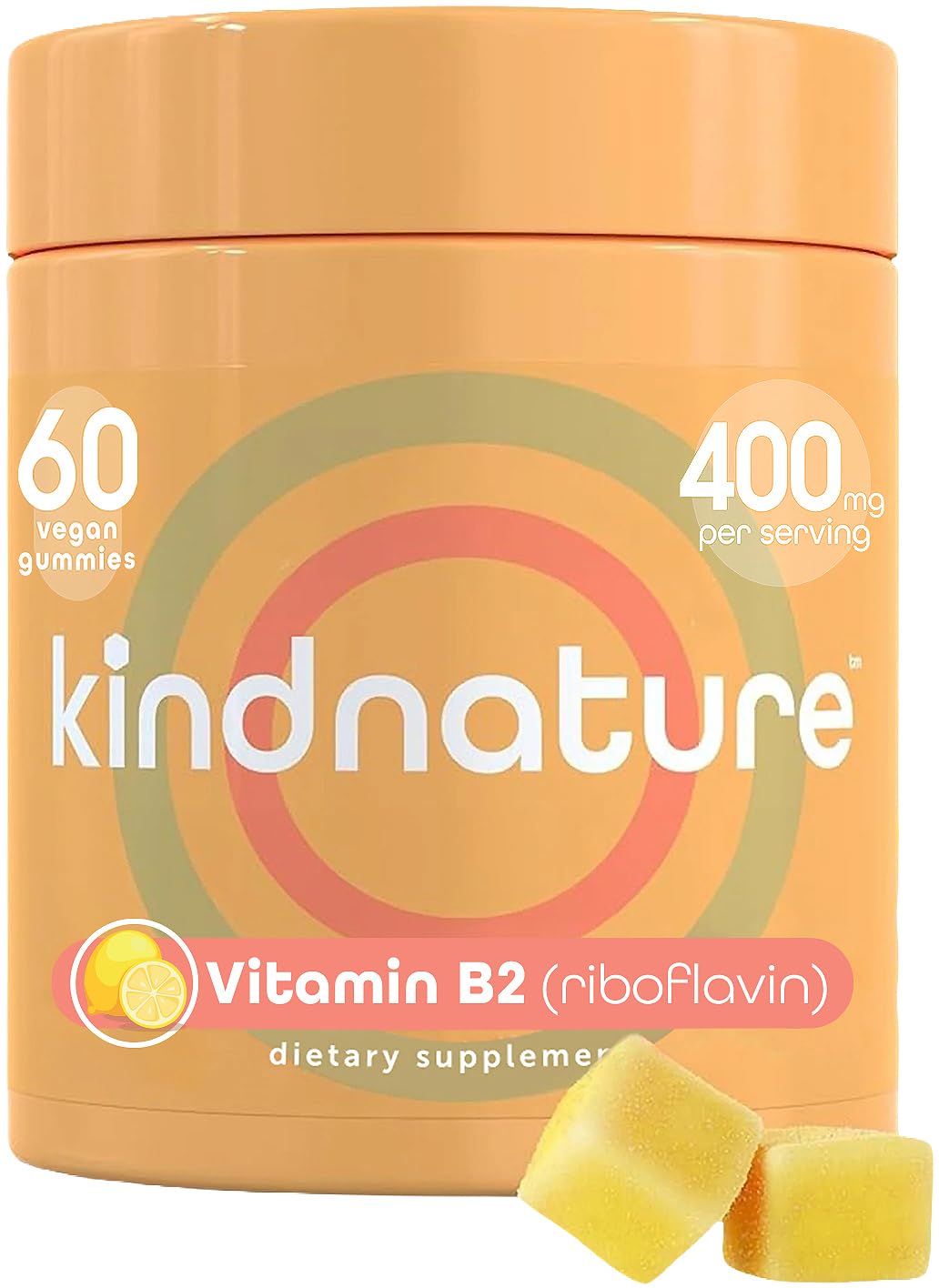 kindnature Vitamin B2 Gummies - Riboflavin 400mg Supplement for Kids & Adults - Non-GMO, Soy & Gluten-Free, Vegan Chewable Gummies (30 Day Supply)