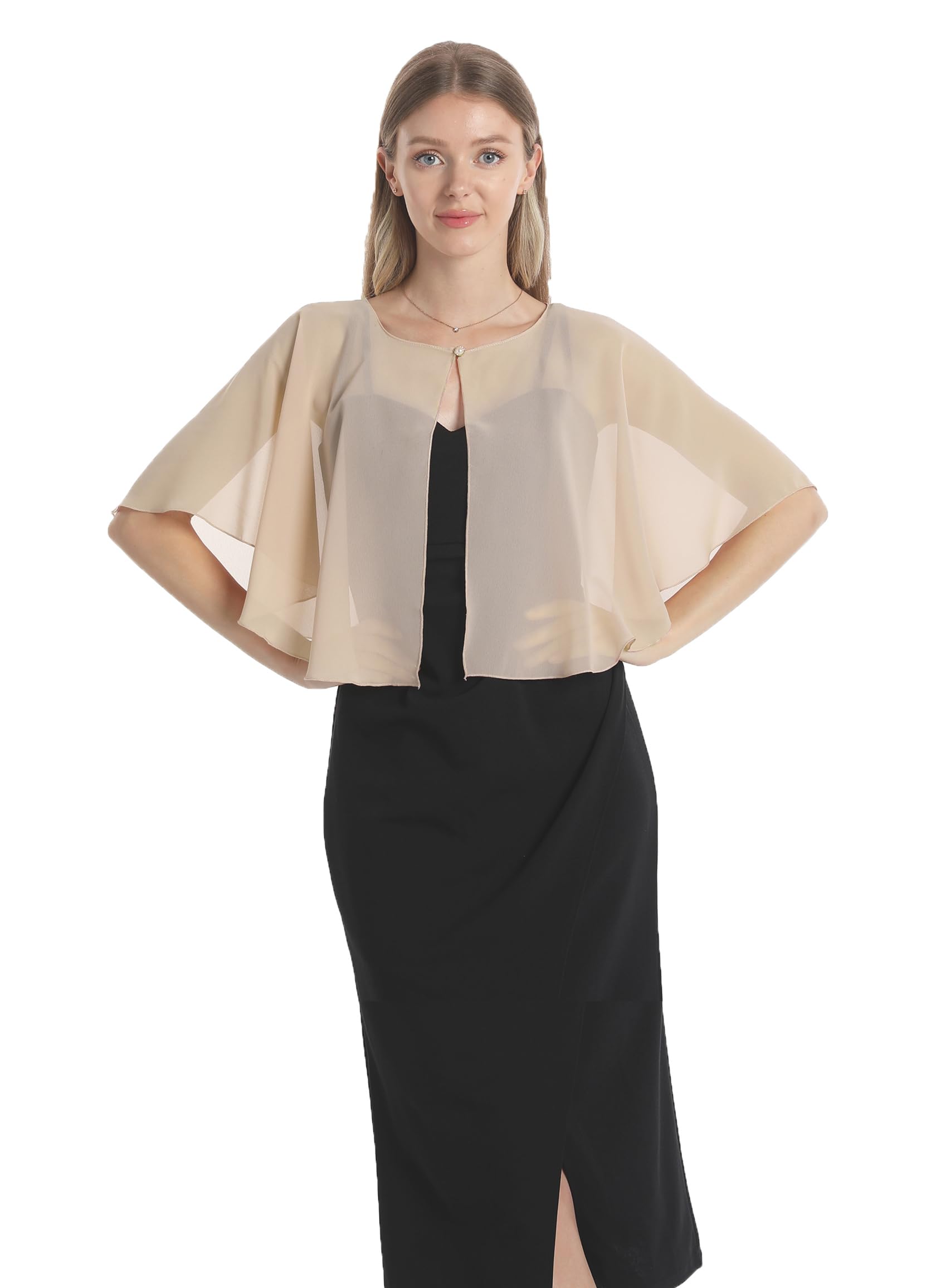 Soft Capelets capes Shawls and Wraps for Dress Chiffon Shrug Wedding Cape Cover Up, Champagne, One Size