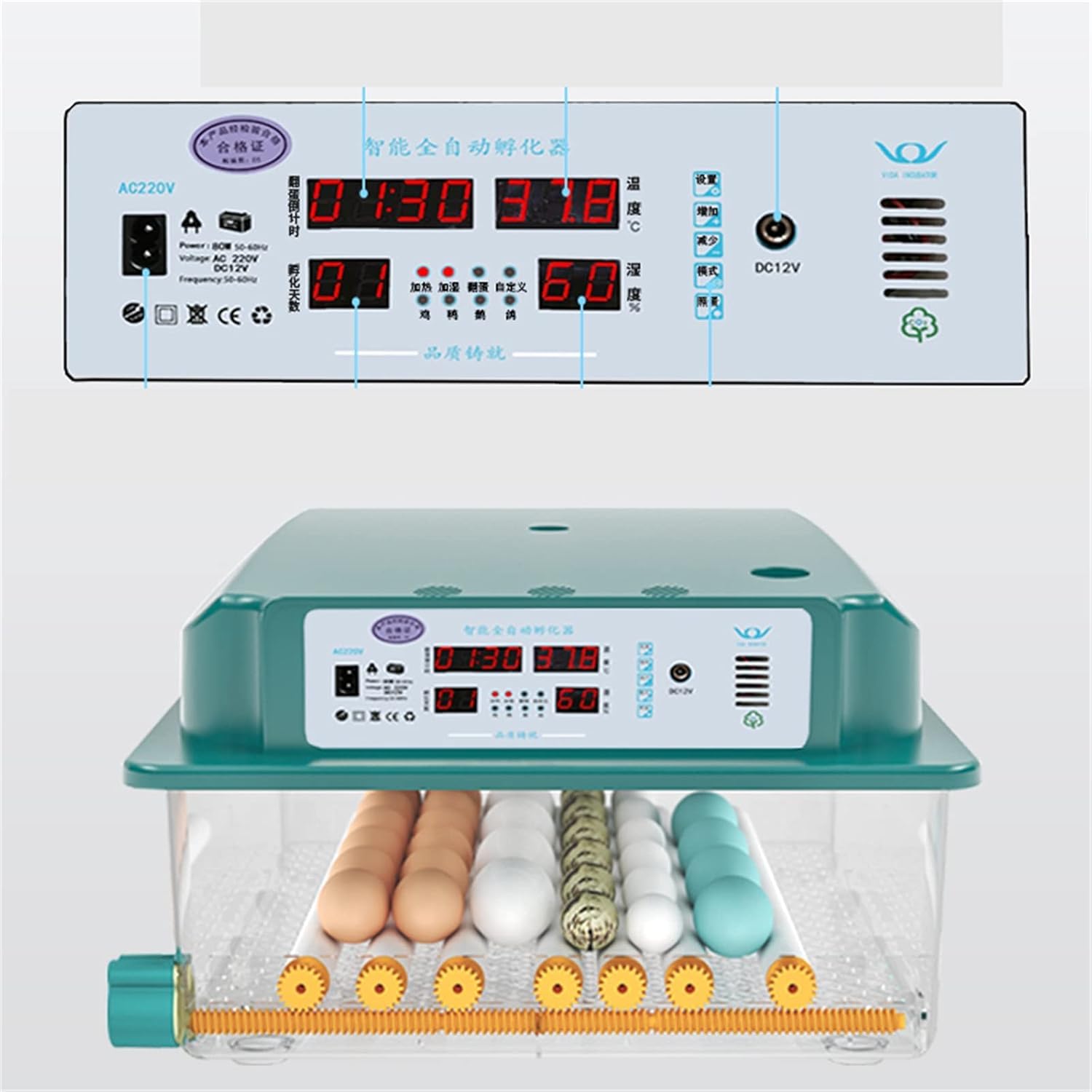 Inkubatory Inkubator do jaj, automatyczny inkubator do drobiu na 9 jaj z automatyczną kontrolą temperatury dla kur, kaczek, gęsi, żółwi i innych ptaków.(Single power supply)