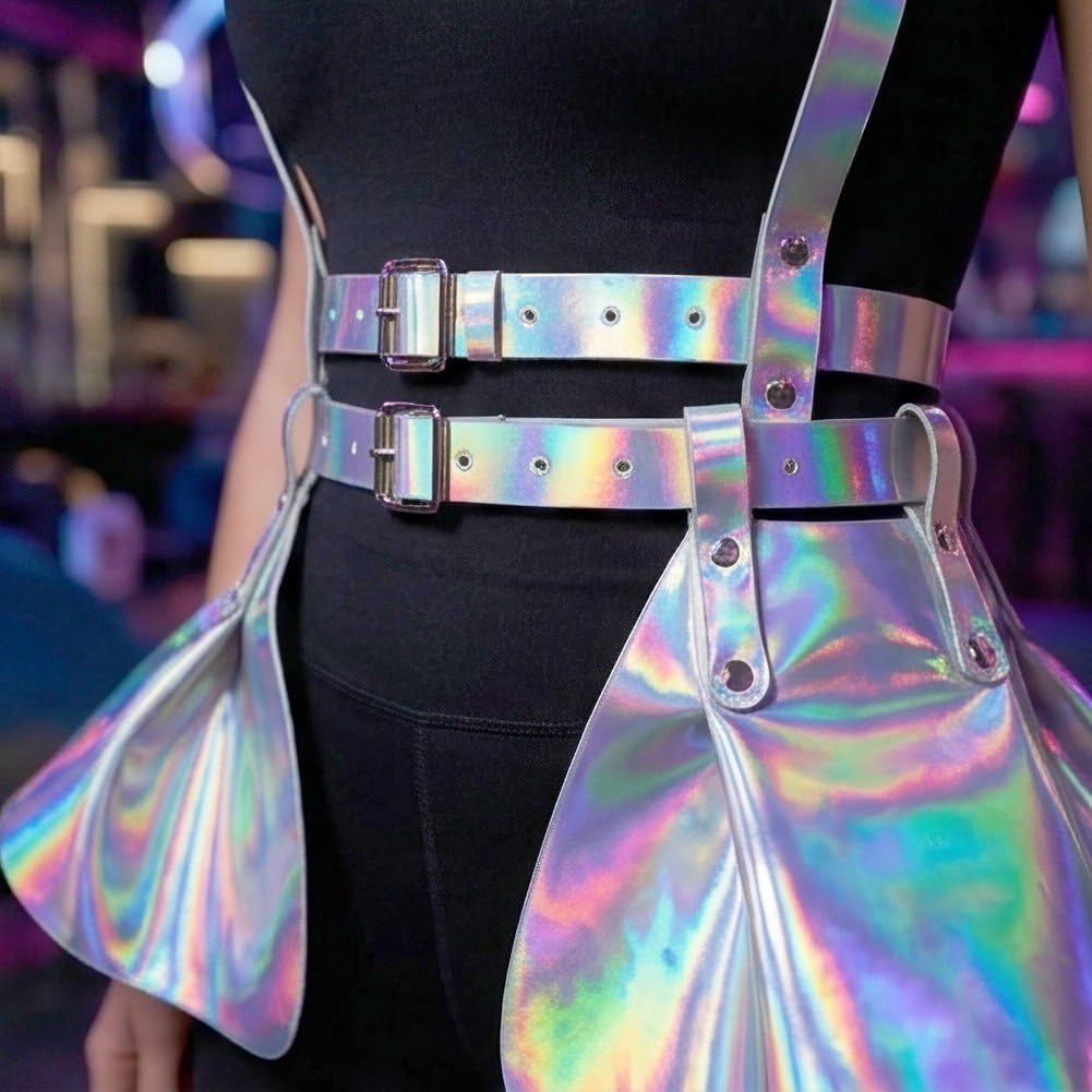 Cinturón De Falda De Cuero Sintético para Mujer, Tirantes Holográficos Coloridos, Accesorios para Vestidos De Fiesta, Cinturón De Cintura, Disfraz De Cosplay