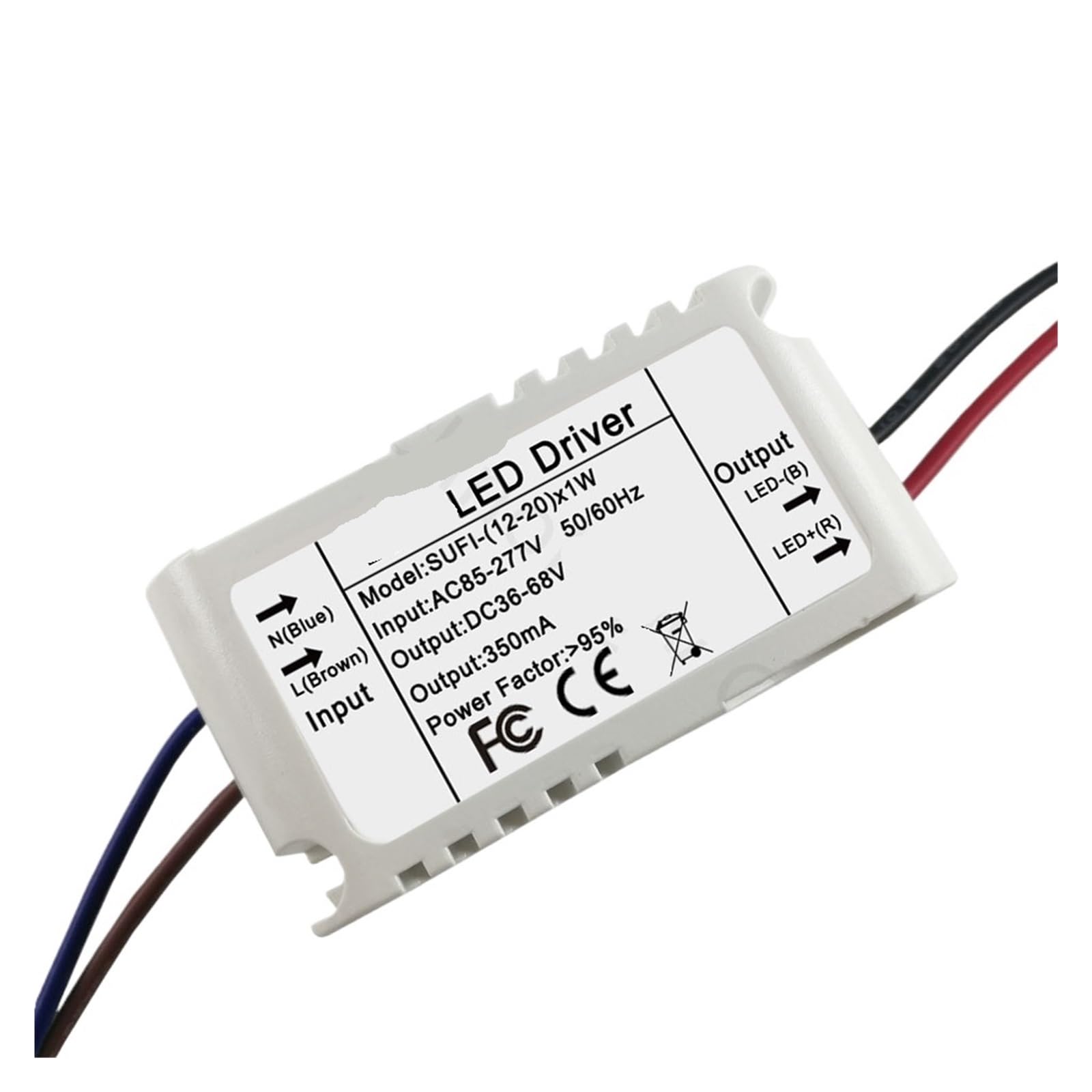 Pilote LED 20W 350mA transformateur éclairage AC 85-277V adaptateur boîtier ampoule