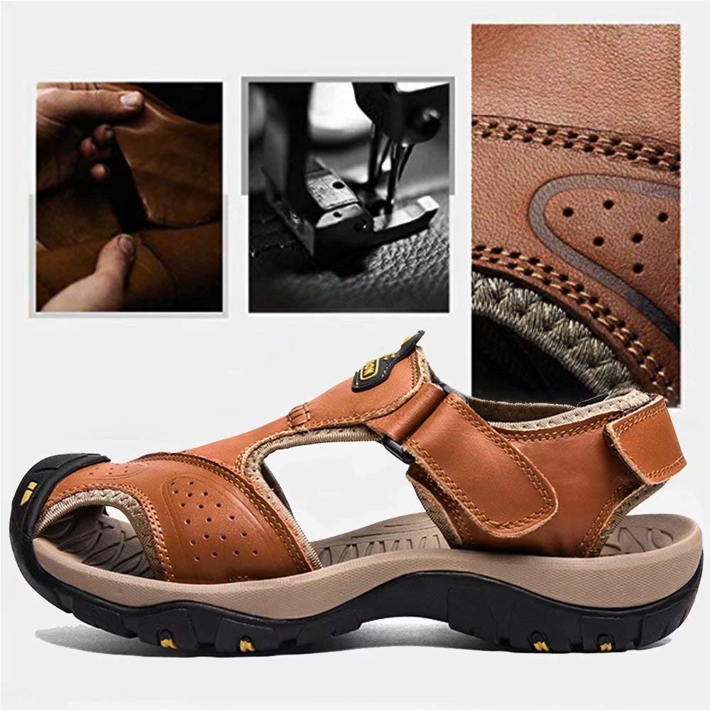 VISIONREAST Herren-Sandalen aus Leder, für Outdoor-Wandern, wasserdicht, sportlich, Fischer, Strandschuhe mit geschlossener Zehenpartie