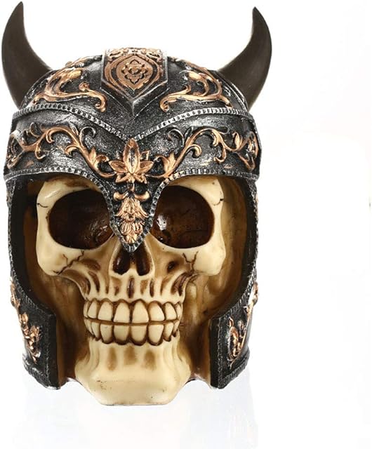 VOANZO Calf Horn Black Helmet Skull Resin Craft for Halloween Bar Home Table Decoration