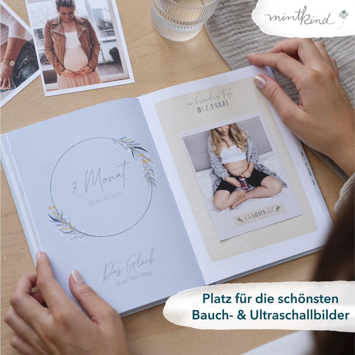 Mintkind® Diario di Gravidanza - Diario da riempire con copertina rigida, regalo per donne incinte e future mamme | Album fotografico ricordo di gravidanza e bambino