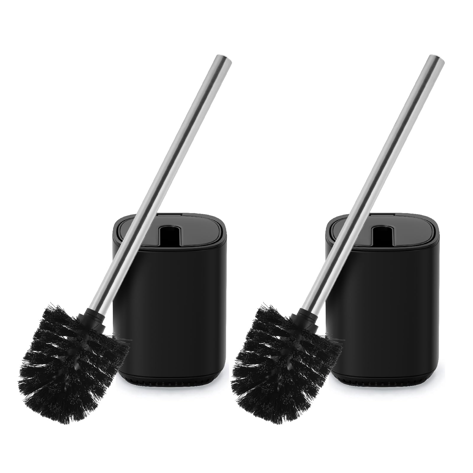 Sleek Toilet Brush Holder Set Toilet Bowl Brush Stainless Steel Automatic Open lid Toilet Bowl Cleaner Brush with Durable Bristle Head Toilet Cleaning Brush for Bathroom (2, black)