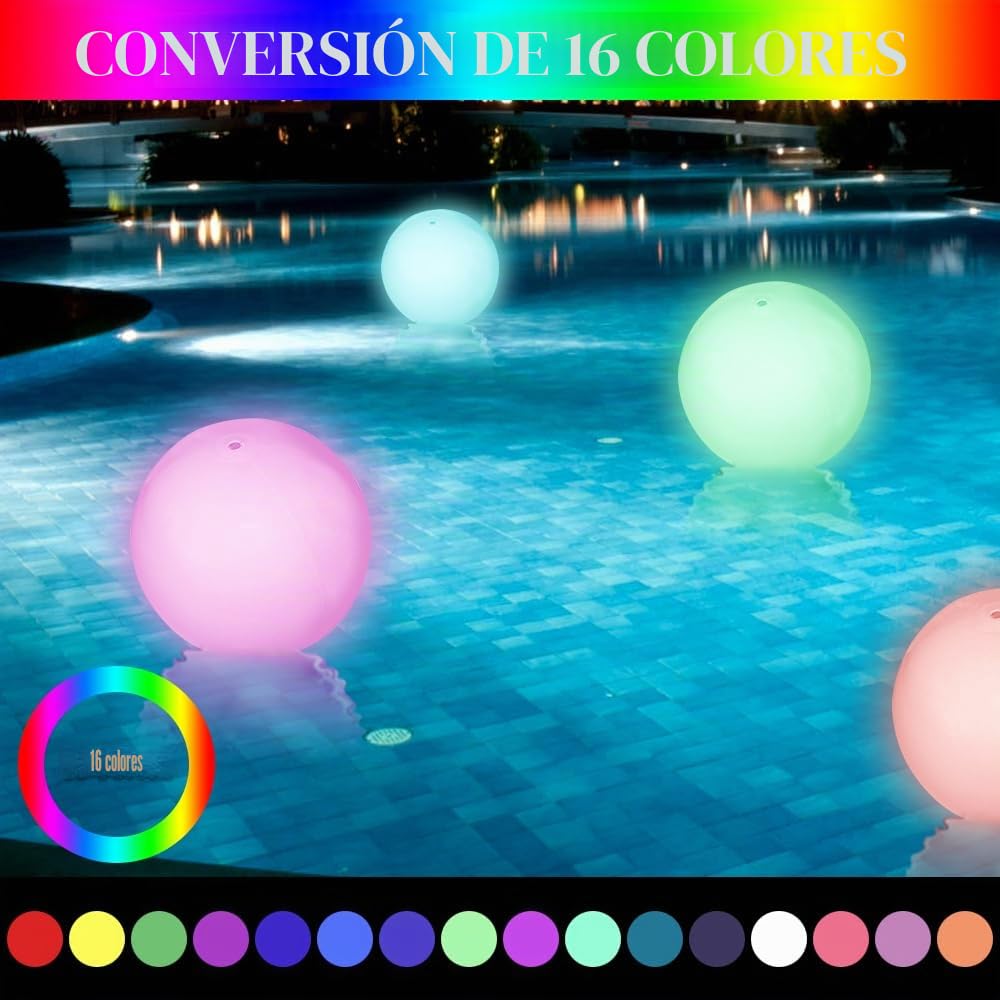 Lámparas Flotantes para Piscina, 2 Piezas 16" LED Luz Lámpara Esfera con Control Remoto, Piscina Flotante Impermeable IP68, RGB 16 Colores Luz de Bola LED, para Piscinas, Playa, Deco de Fiesta