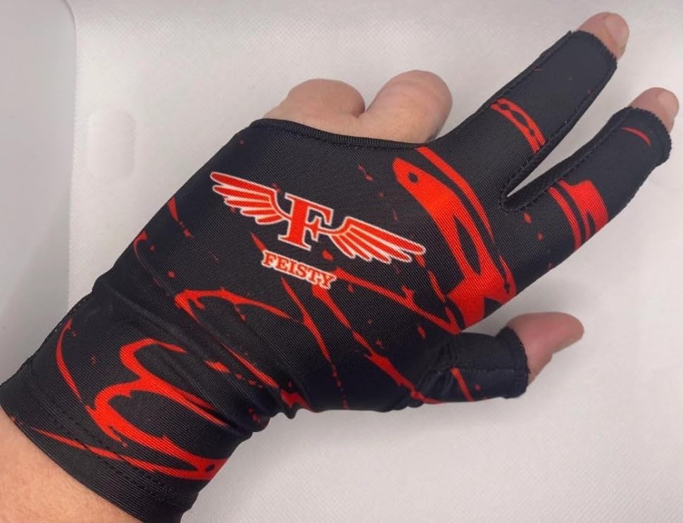 Feisty Billiards - Red & Black Splatter - Men's Billiards Glove - Sublimation (X-Large, Left)