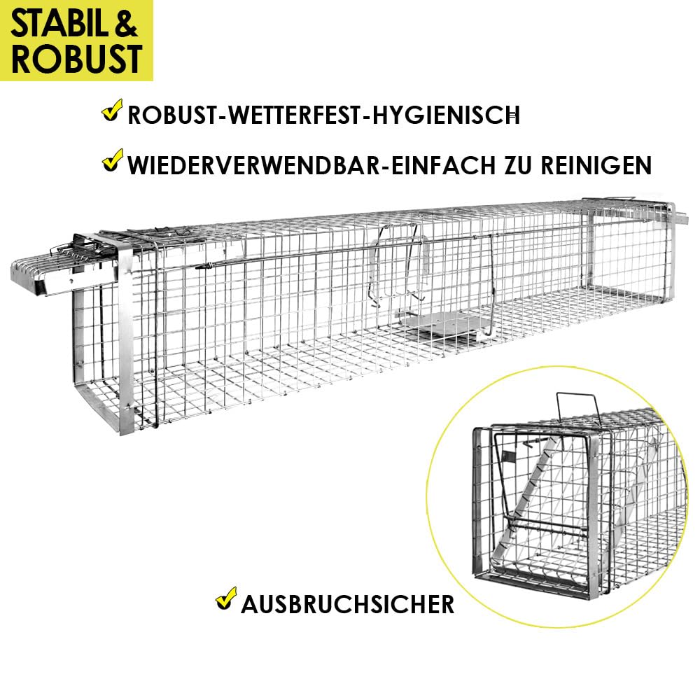 Lebendfalle 180 x 34 x 34 Heavy Drahtfalle Marder Lebend Garten Kaninchen Abwehr Umsiedeln Falle Haus Waschbär Fuchs größere Tiere Zubehör Vertreiben Dachboden Petigi