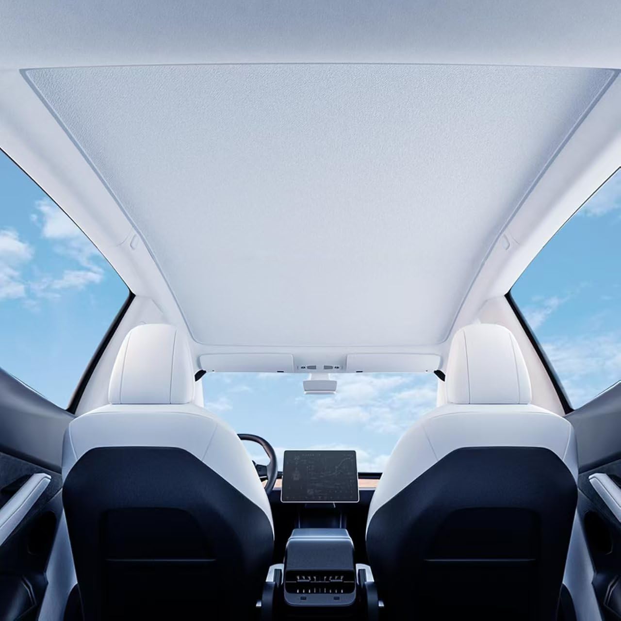 Tesla Model Y Sonnenschutz Glasdach. Nano Hitzeschutz UV faltbar Innenraum Grau. 2020-2025.