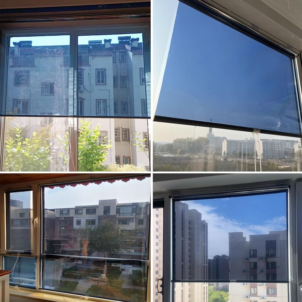 generisch Verdunklungsrollo Rollos Für Fenster Einwegspiegel-Rollo Tagessichtschutz Rollos Mit Klebehaken ohne Bohren Verdunkelungs Rollo Einweg-Spiegel(Blue,W 110x H 200cm)