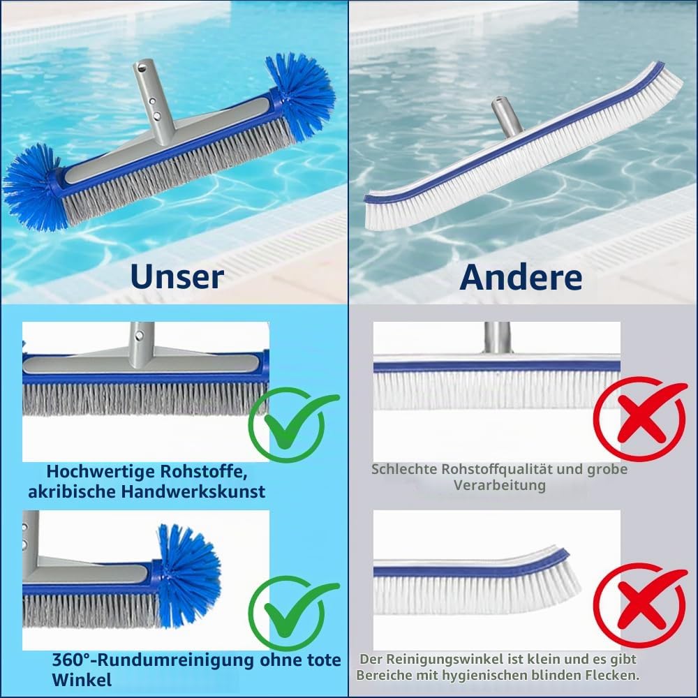 4 Stück Pool Reinigungsset,Poolbürste mit Demontage Stange - Bürsten Pools, Bade