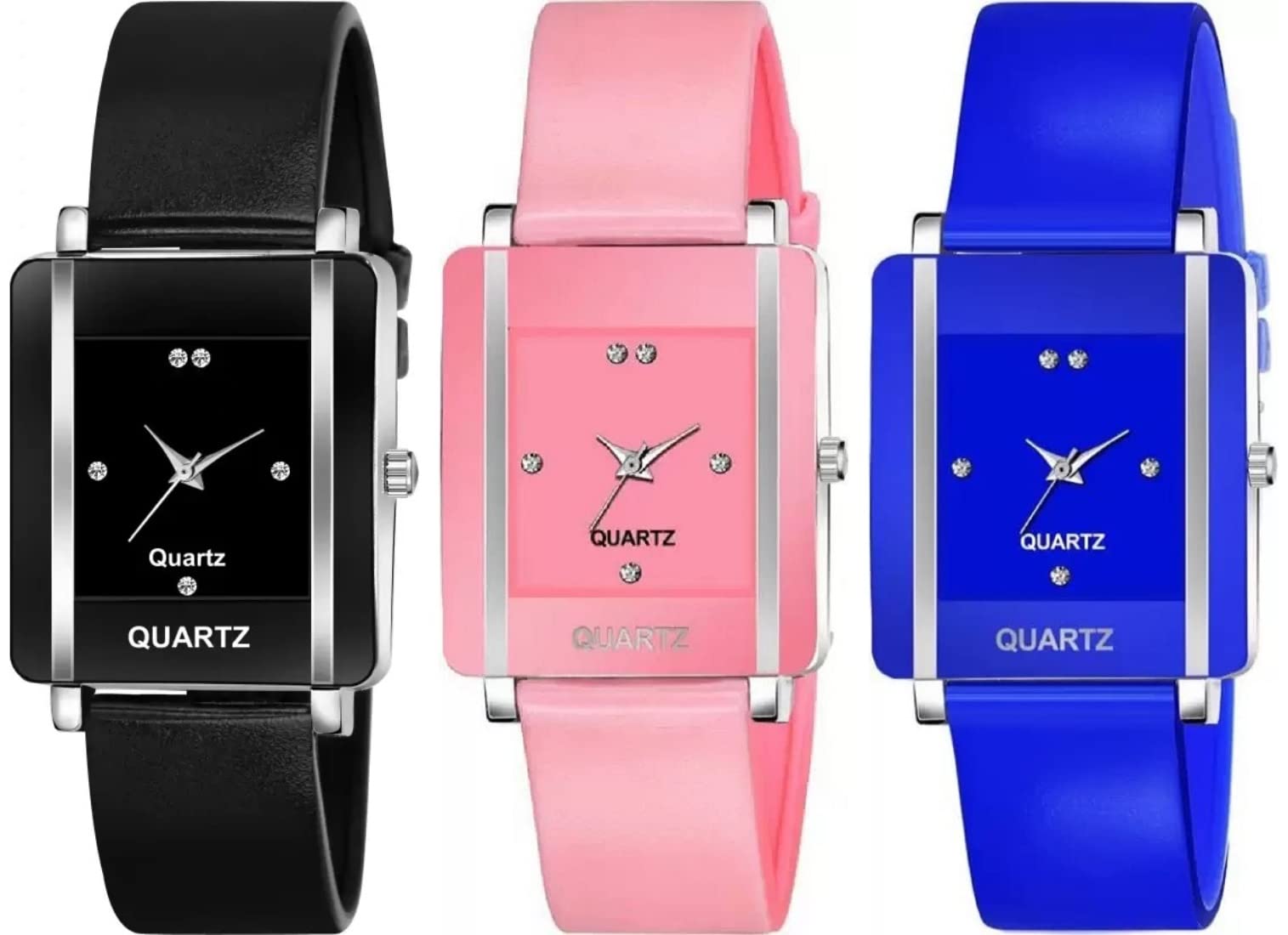 Acnos Polyurethane Premium Brand 5 Colours Square Analog Watches Combo Pu Belt Watches Combo For Girls Watches Combo For Women Pack Of 3 (4-Black-Pink-Blue), Multi-Color Dial, Multi-Color Band (B0BD1XHWB7) Amazon Price History, Amazon Price Tracker