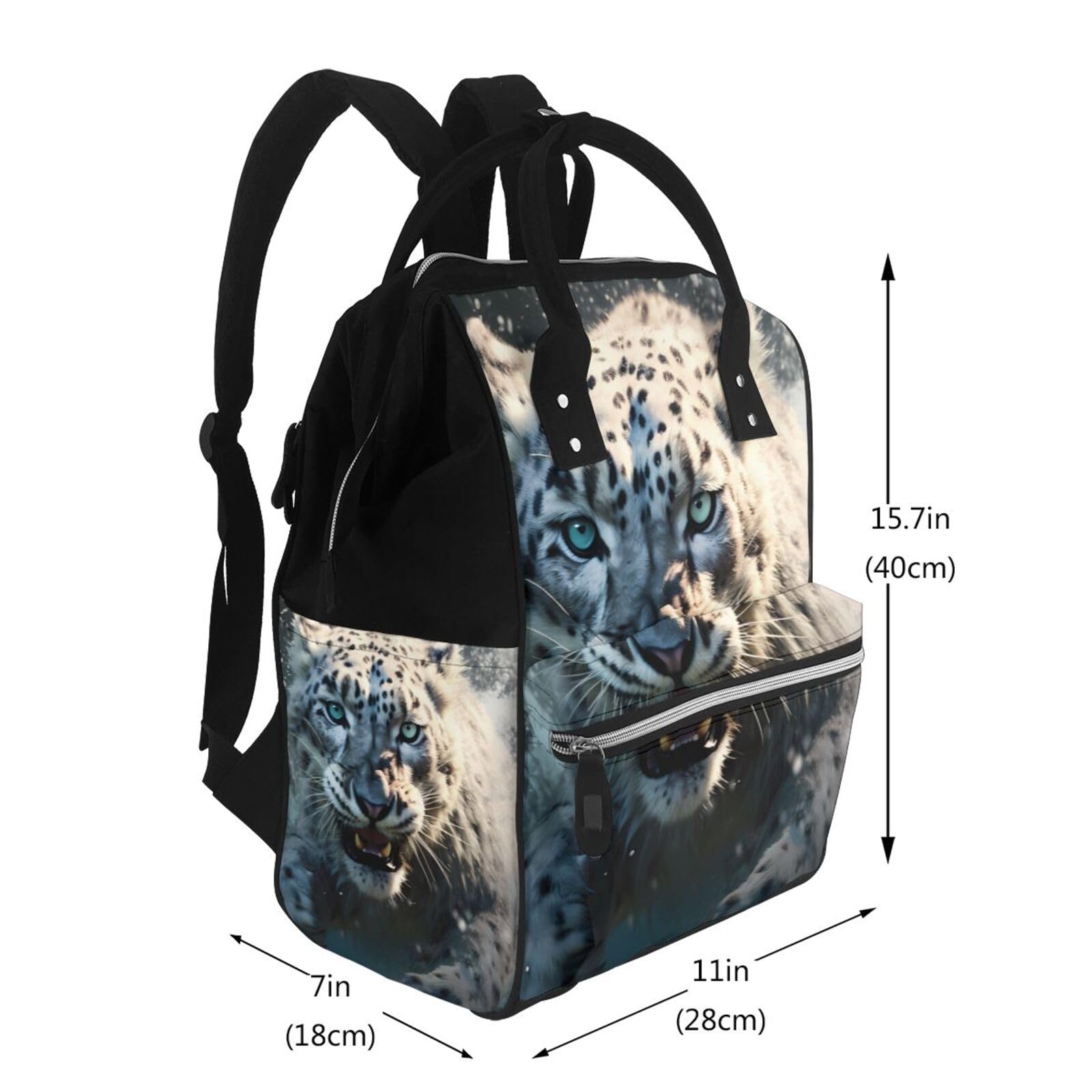 Wickeltaschen-Rucksack, große Kapazität, wasserdicht, für Mütter, modischer Reiserucksack, Blauäugiger Schneeleopard, One size