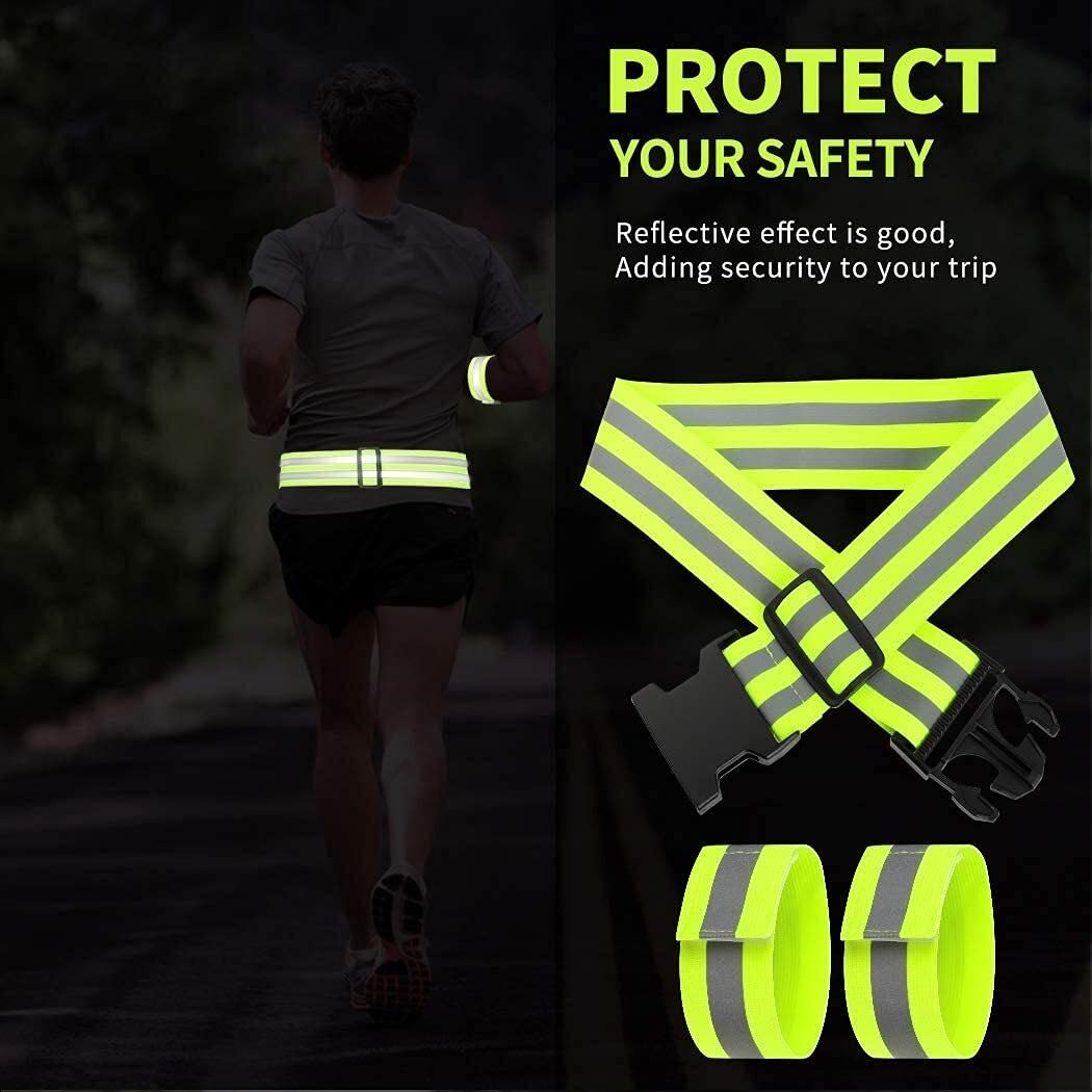Ceinture réfléchissante, 1 PCS Haute visibilité Ceinture réfléchissante et 4 pcs brassard réfléchissant / bracelets, équipement de sécurité for la course à pied, cyclisme, faire du vélo de jogging, ch