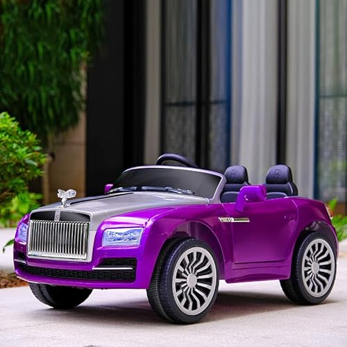 New Stitched Rolls-Royce Four-Wheel Toy car, 12v 7Ah Electric Four-Wheel Drive LED Headlights, Four-Wheel Shock Absorption, Built-in Music, Children Over 3 Years Old can Ride, (Purple)