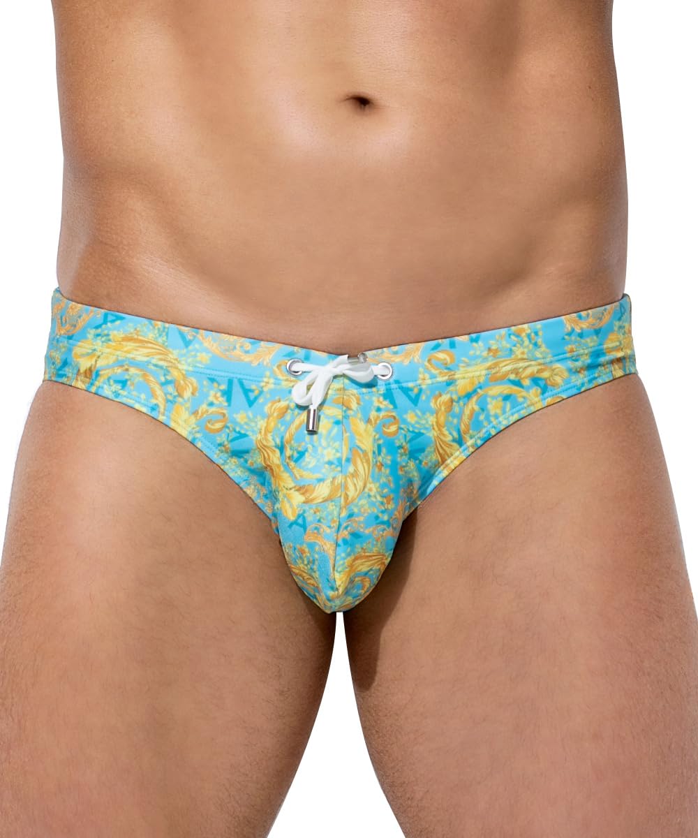 Arjen Kroos Men's Sexy Printed Swim Briefs Tagless Bikini Pattern Swimwear with Drawstrings