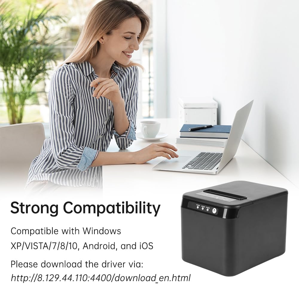 Bisofice Bondrucker 80mm Thermobondrucker unterstützt ESC/POS, Belegdrucker Quittungsdrucker POS Drucker unterstützt automatisches Schneiden, Schwarz (200 mm/s, USB + Ethernet-Anschluss)
