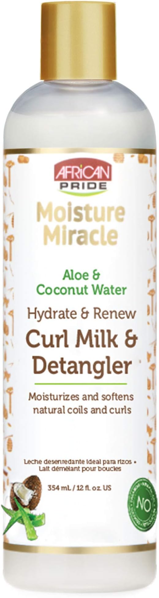 African Pride Moisture Miracle Hydrate & Renew Curl Milk & Hair Detangler, For Natural Coils & Curls, Hydrates & Controls Frizz, 12 oz