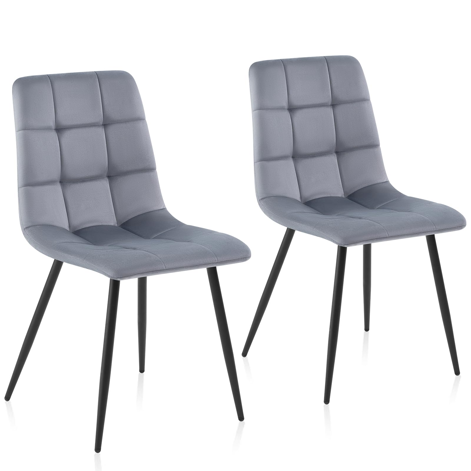 Sweetcrispy Esszimmerstuhl, Küchenstuhl mit Metallbeinen - Samt Esstisch Stuhl ohne Armlehnen, moderner Stühle Esszimmer, 2 Stück, Grau
