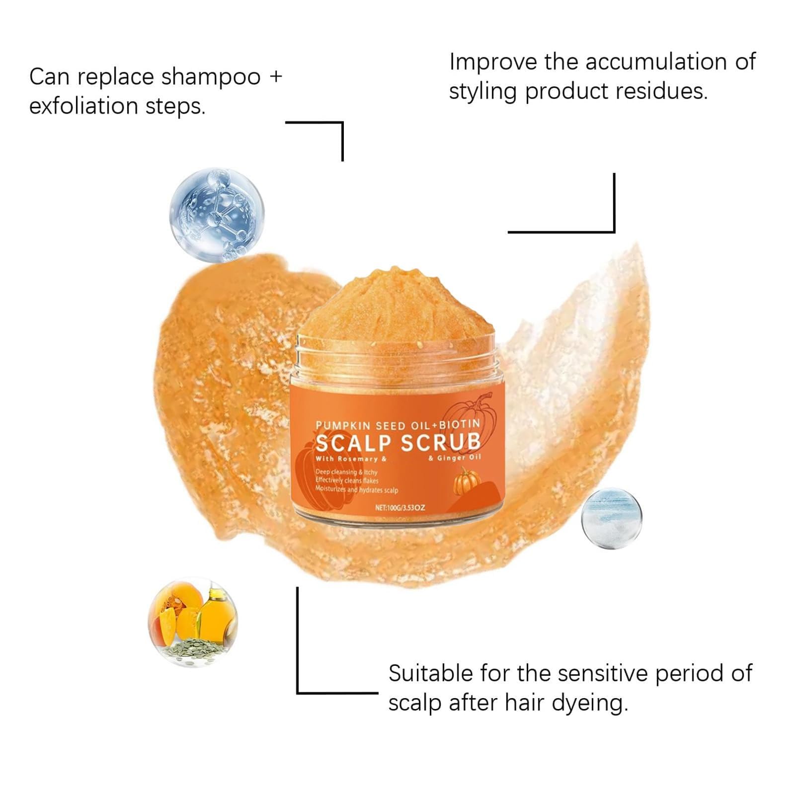 Exfoliante natural para el cuidado del cuero cabelludo, alivia la picazón y la caspa, limpieza profunda e hidratación, combate la caspa y elimina residuos, apto para cuero cabelludo graso y seco