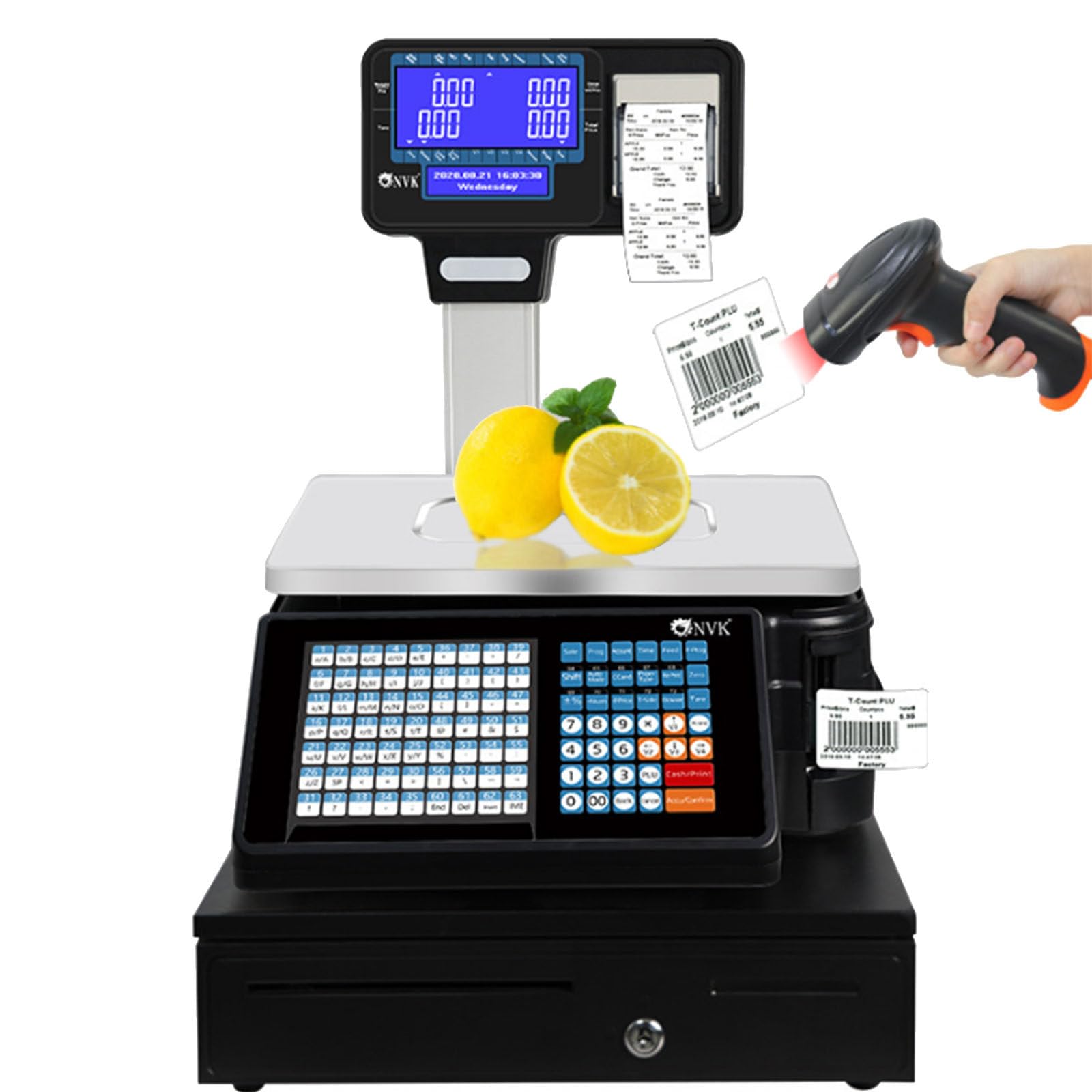 Bilancia di Controllo del Peso con Stampa Digitale di Etichette per Prezzi, Computer per la Vendita al Dettaglio, Stampa Commerciale, Display LCD bifacciale, Peso 30 kg, 66 libbre
