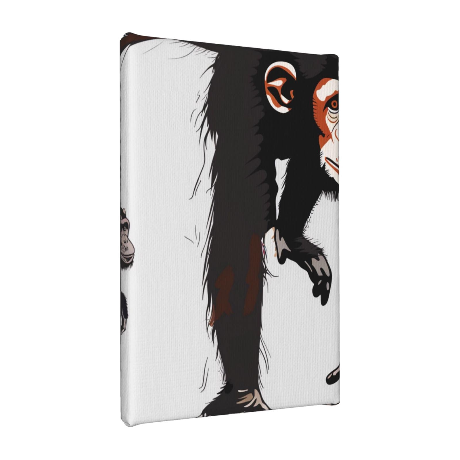 YKLJG Black Gibbon Monkey Printed Wall Art Canvas Painting 20x30 CM Wooden Framed Picture Painting Artwork Prints for Bedroom Kitchen Home Office Decor