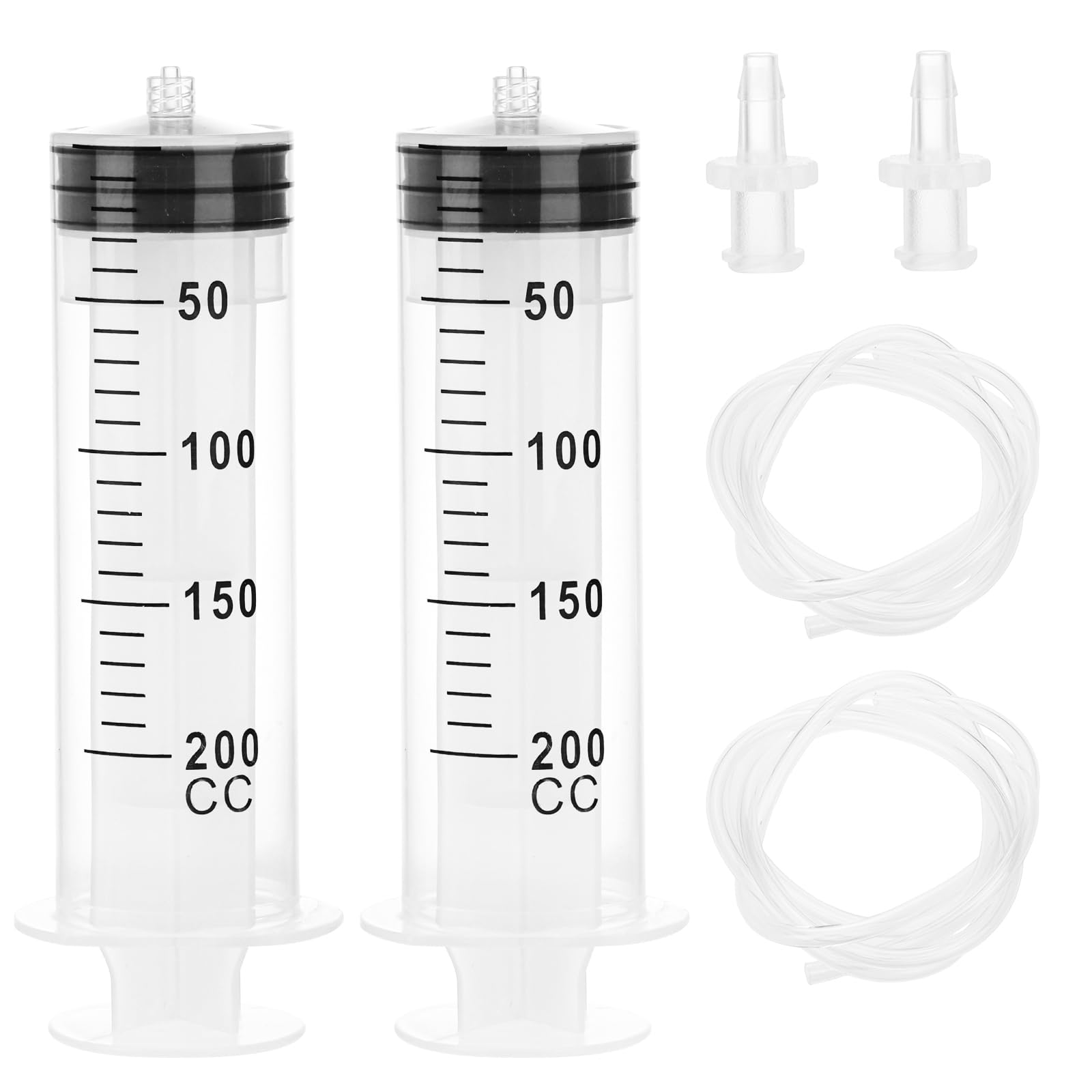 2pcs 200ml Large Plastic Syringes with 2pcs 47in Tubing and Luer Tips