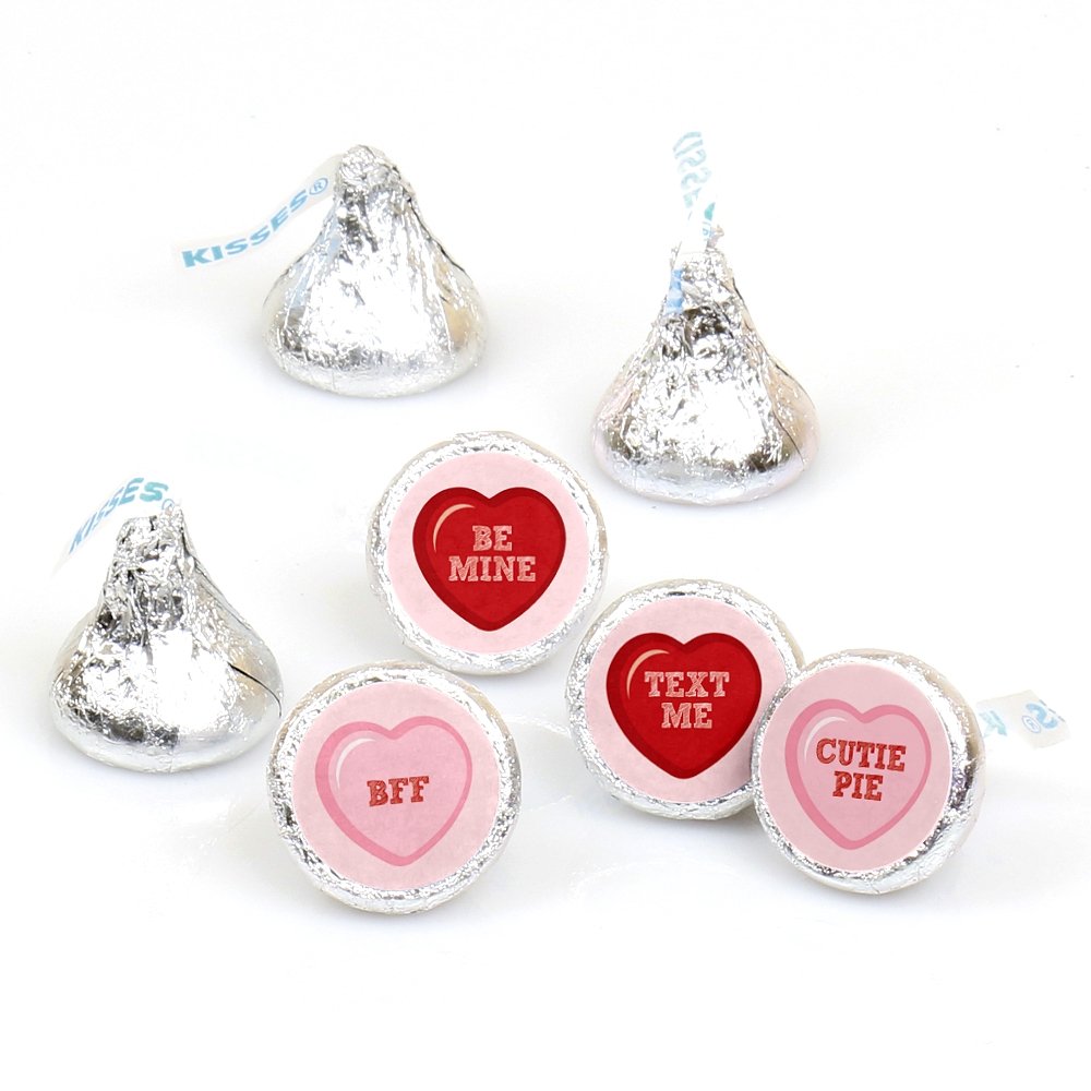 Big Dot of Happiness Conversation Hearts - Valentine's Day - Round Candy Valentine's Day Sticker Favors - Labels Fit Chocolate Candy (1 Sheet of 108)