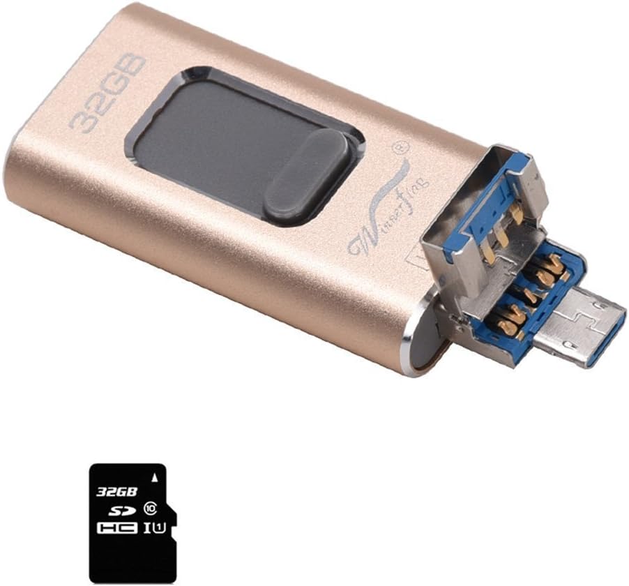 Winnerflag 32G 3 in 1 Flash Drive Memory Stick Pen-Drive Disk Key USB 3.0 for iPhone 6 6Plus iPod iPad Air 2 IOS Android PC with Extended Lightning Connector External Storage Memory Expansion (Gold)