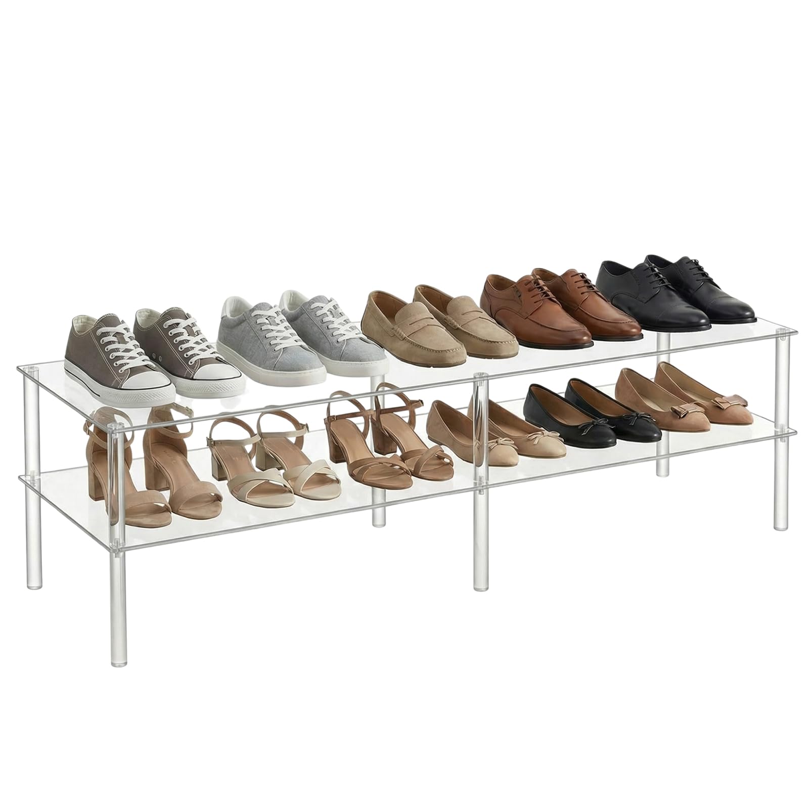2-Tier Acrylic Shoe Shelf, Clear Acrylic Shoe Rack Organizer