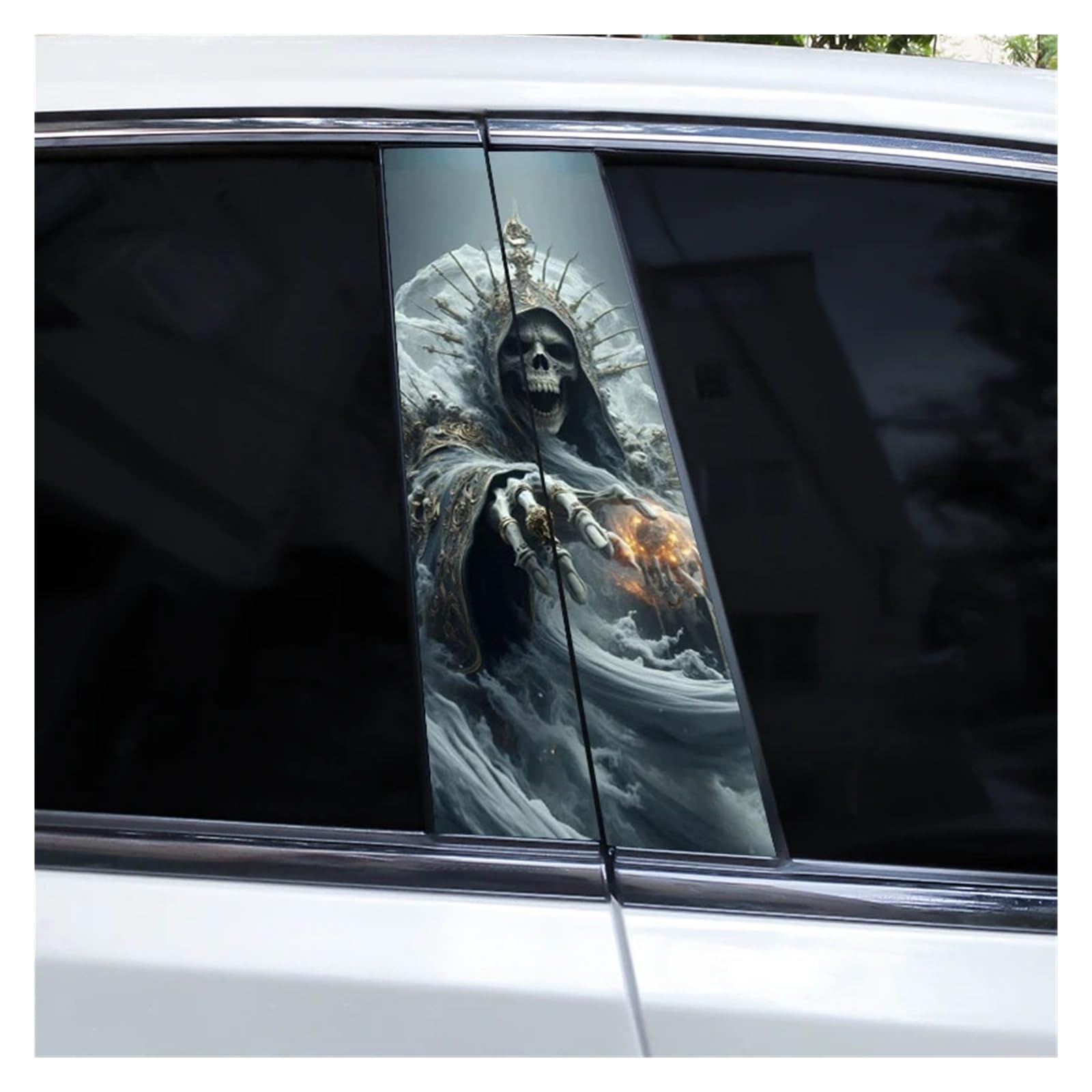 Car Side Decals 2pcs Grim Reaper Halloween Flames Crimson Death Sticker Car Doorpost Horror Pillar Waterproof Self-Adhesive Center Column Decal(Style C)