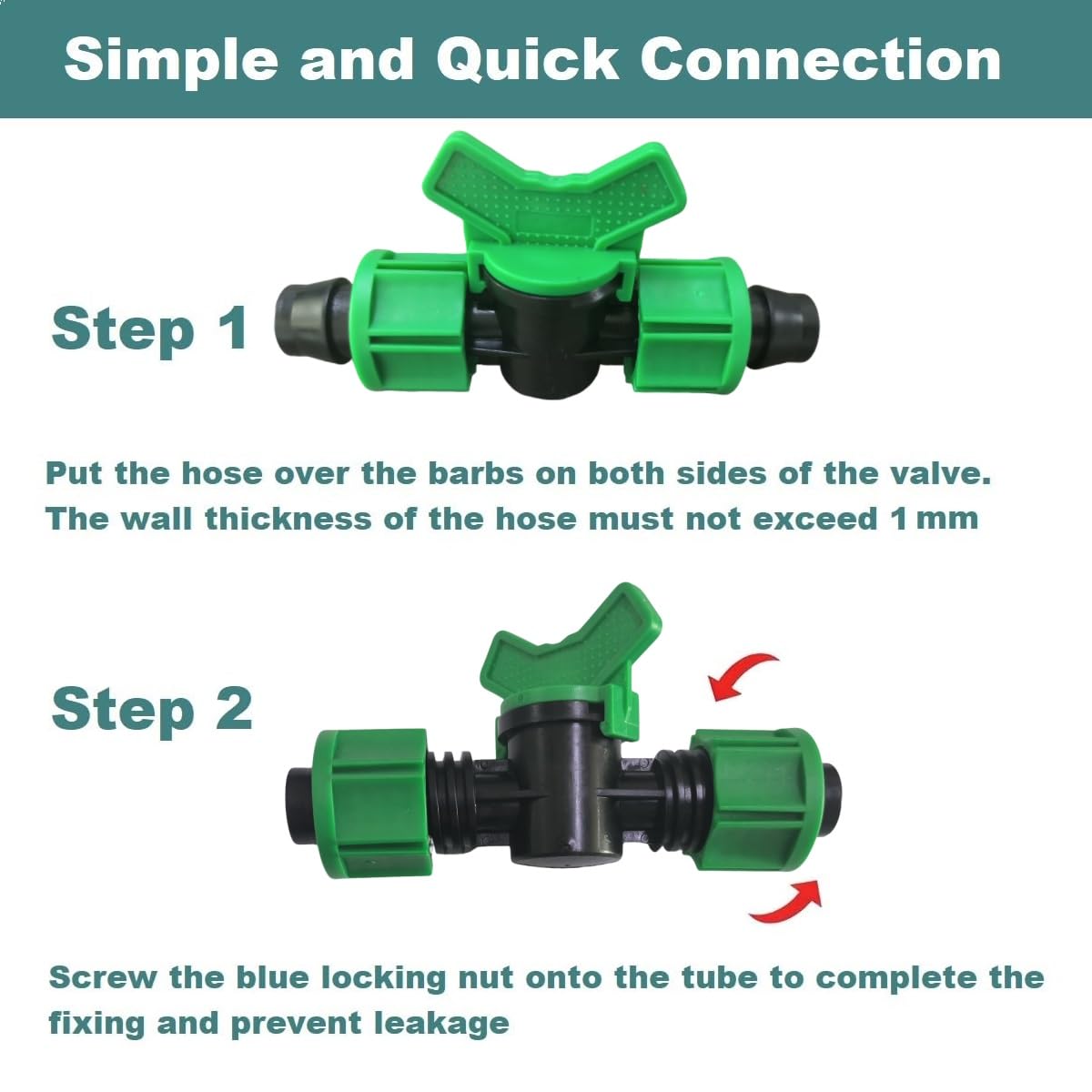 MiJunHD 16mm Double Barbed Locking Nut Drip Irrigation Switch Valve - Image 3