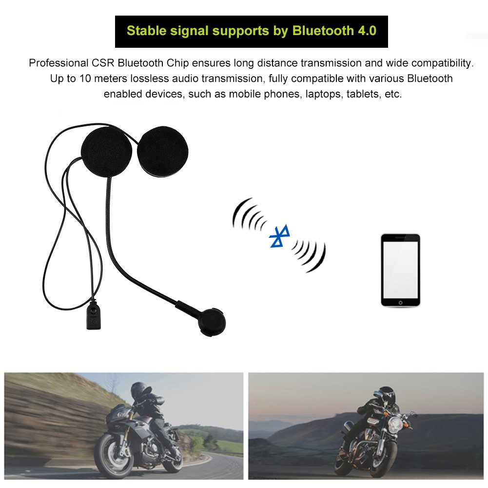 VBESTLIFE Auricolari Wireless Bluetooth HiFi Stereo Headset HD Microfono per Casco da Motociclista