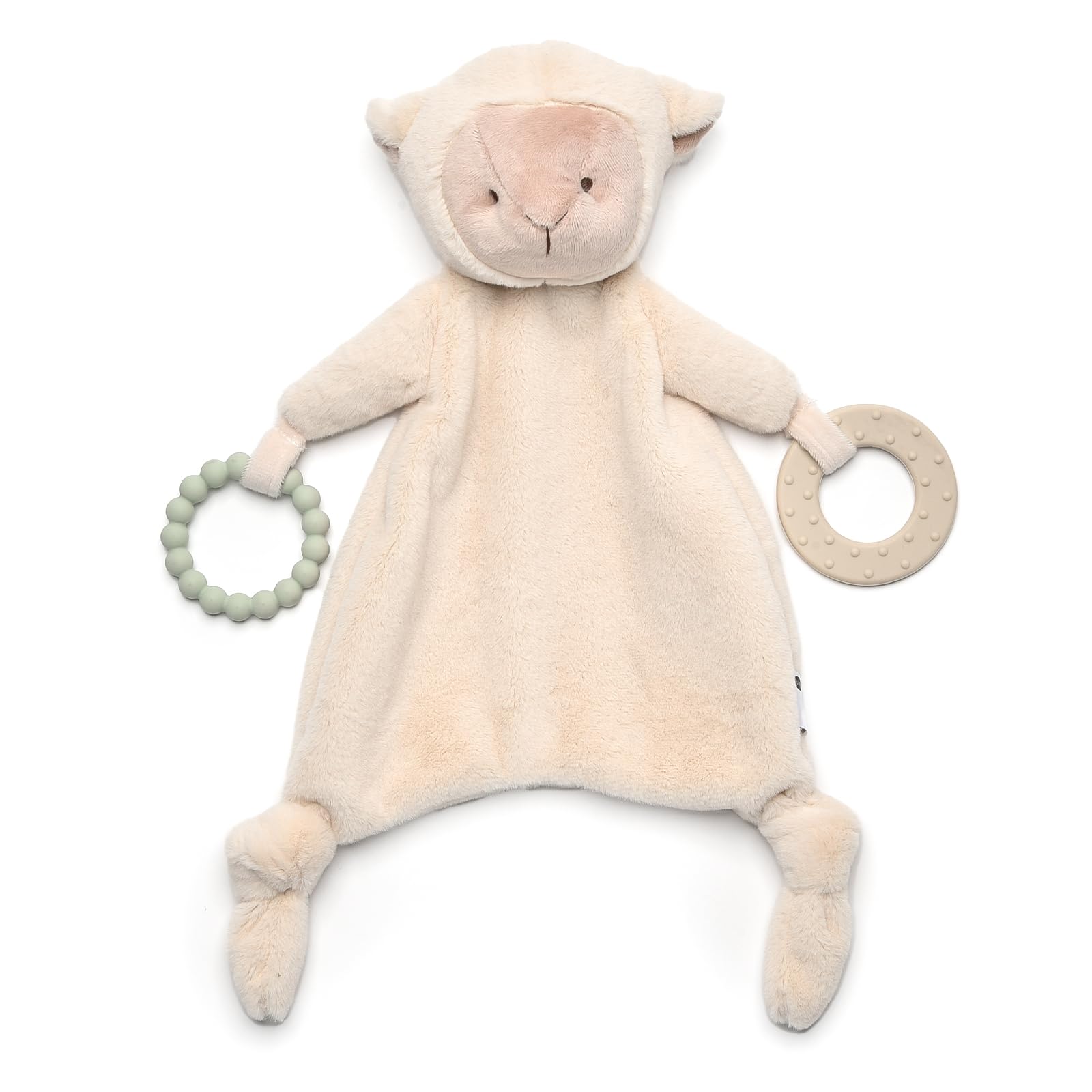 Loveys for Babies, Lovey Including Silicone Teether, Soft Stuffed Animals Security Blanket, Baby Snuggle Toy, for Newborn Boys and Girls(Cute Lamb)