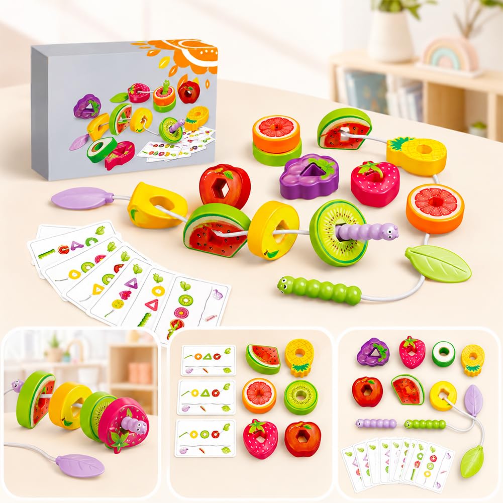 Kouipoie Fruit Threading Toys Montessori Lacing Beads for Toddlers Age 2-6 - Image 3